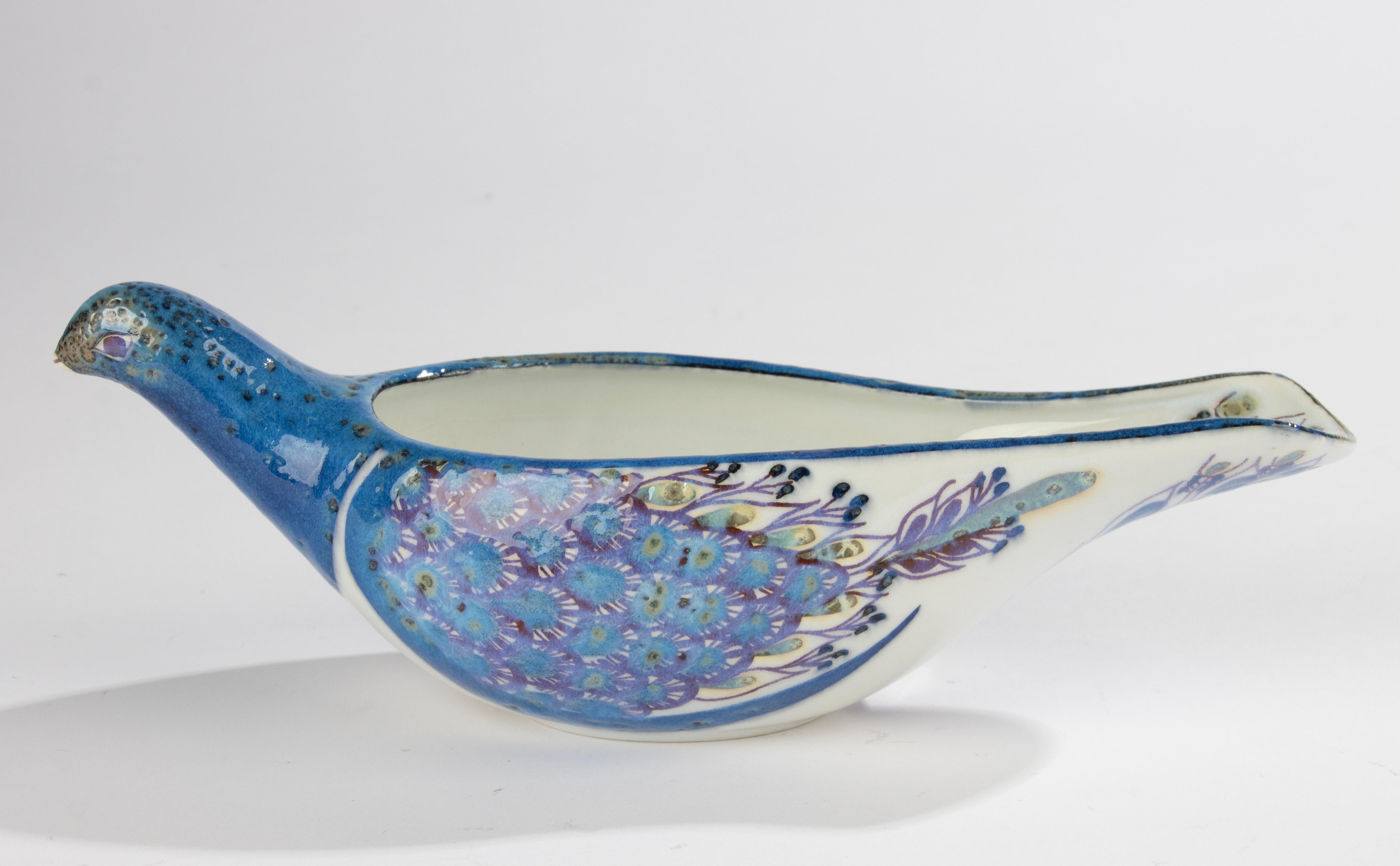 Moderne Keramikschale aus der Mitte des Jahrhunderts – Pfau – Royal Copenhagen – Berte Jessen im Angebot 4