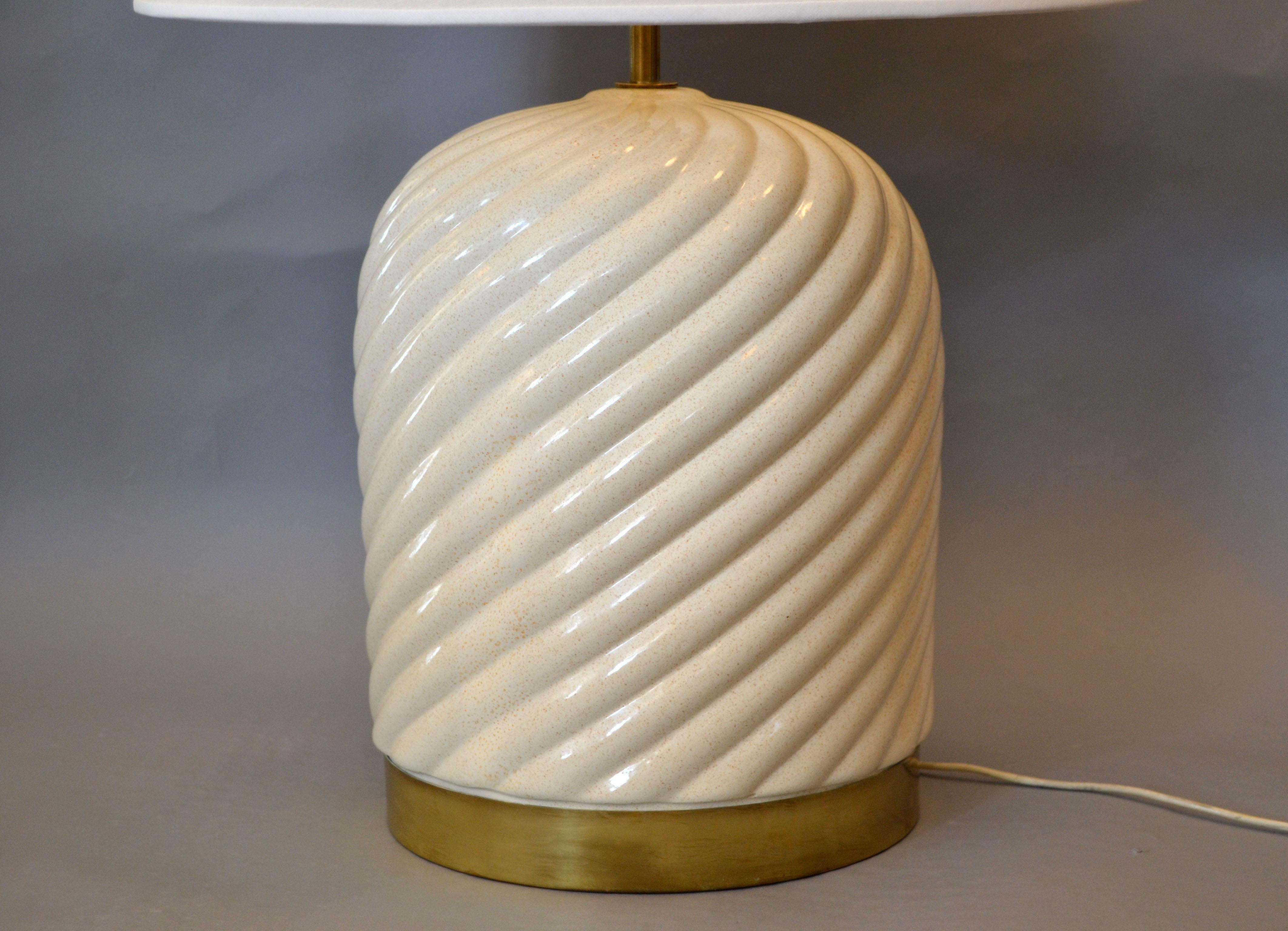 Italian Mid-Century Modern Ceramic and Brass Table Lamp by Tommaso Barbi Italy For Sale