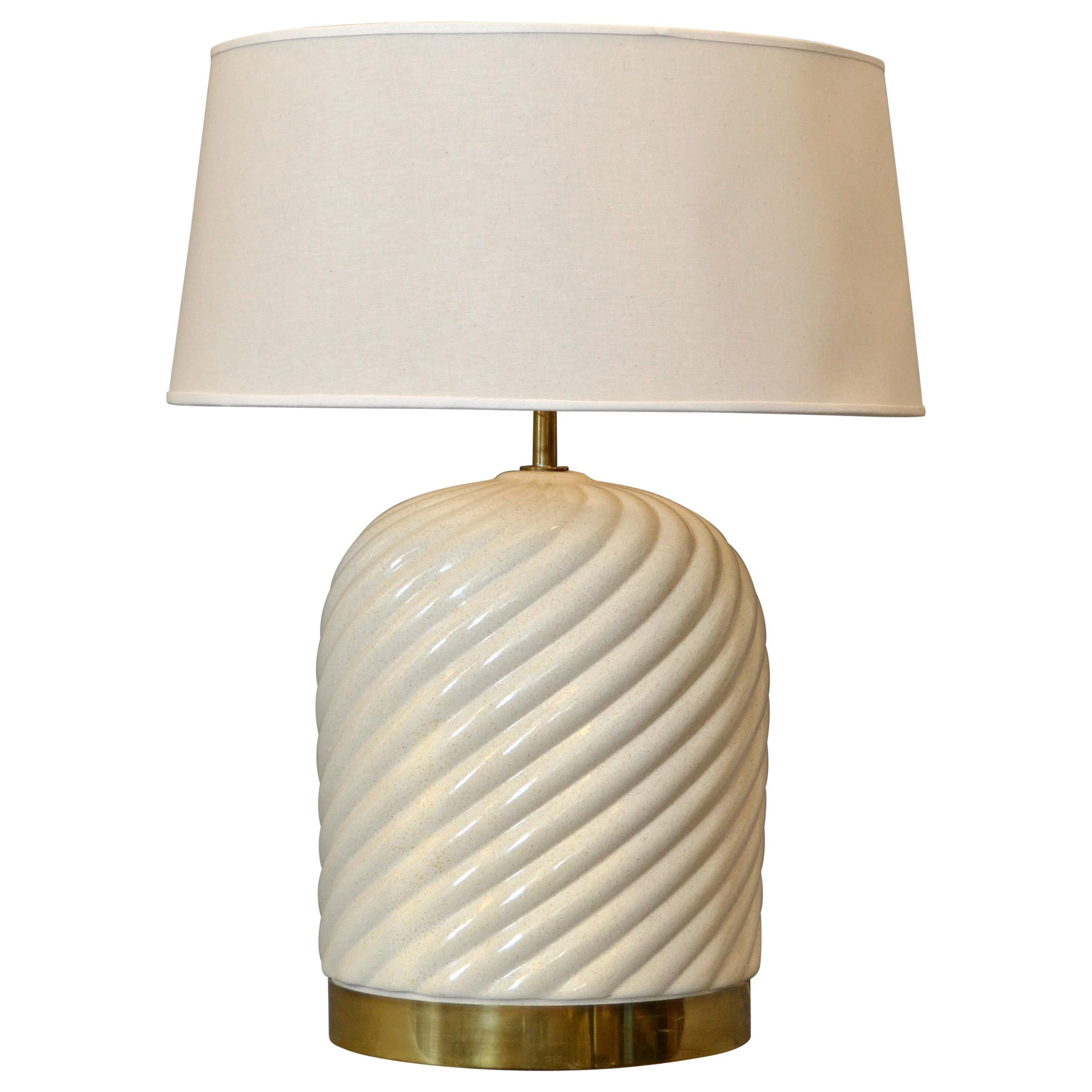 Mid-Century Modern Ceramic and Brass Table Lamp by Tommaso Barbi Italy