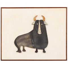 Mid-Century Modern Ceramic Bull Wall Art