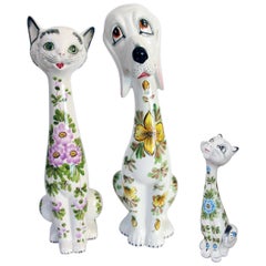 Mid-Century Modern Ceramic Cat Figurines and a Dog, Italy, 1970s