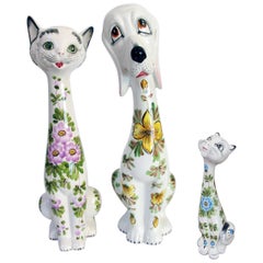 Retro Mid-Century Modern Ceramic Cat Figurines and a Dog, Italy, 1970s