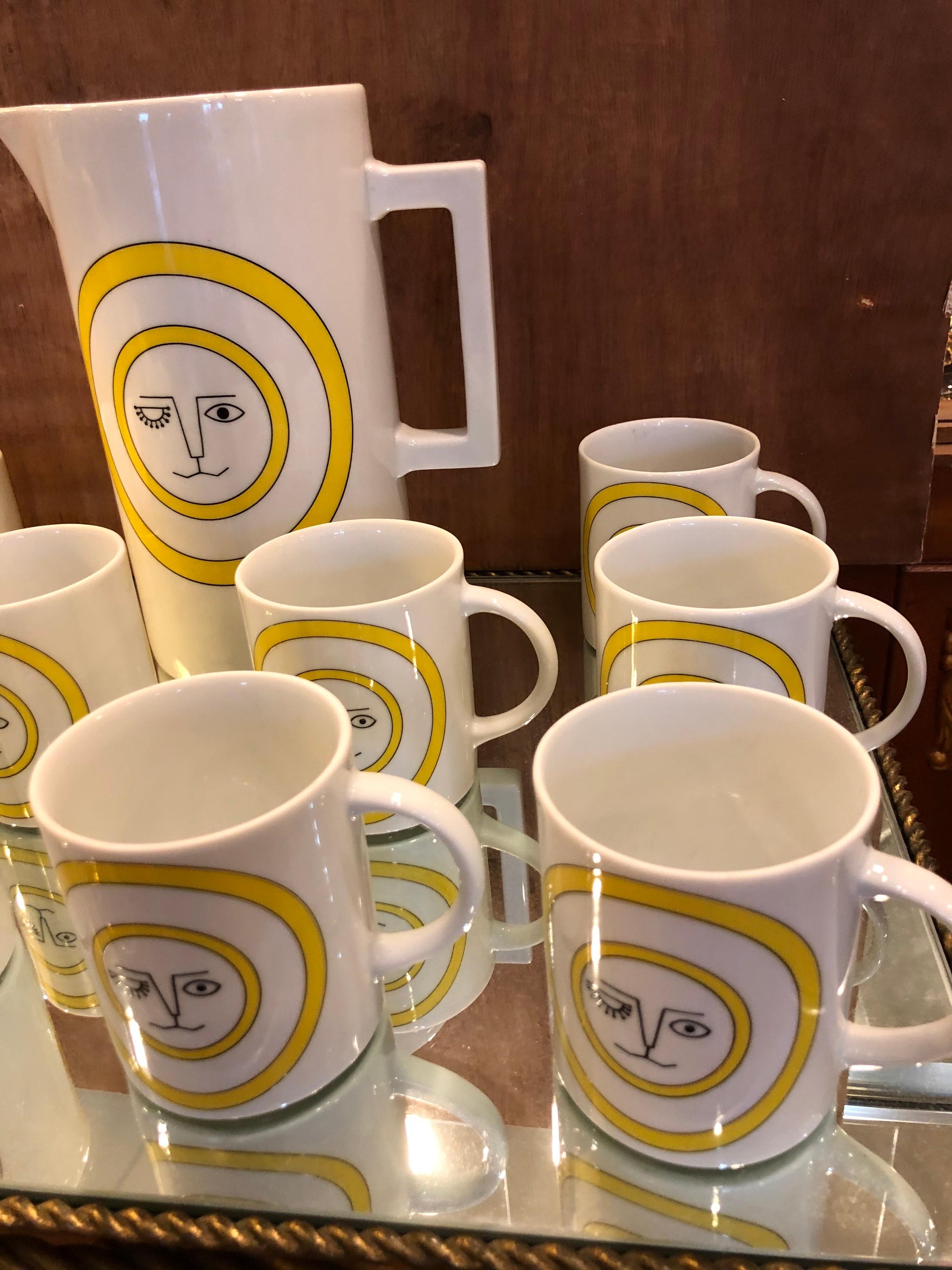Mid-Century Modern Ceramic Coffee Pot and Mug Set For Sale 8
