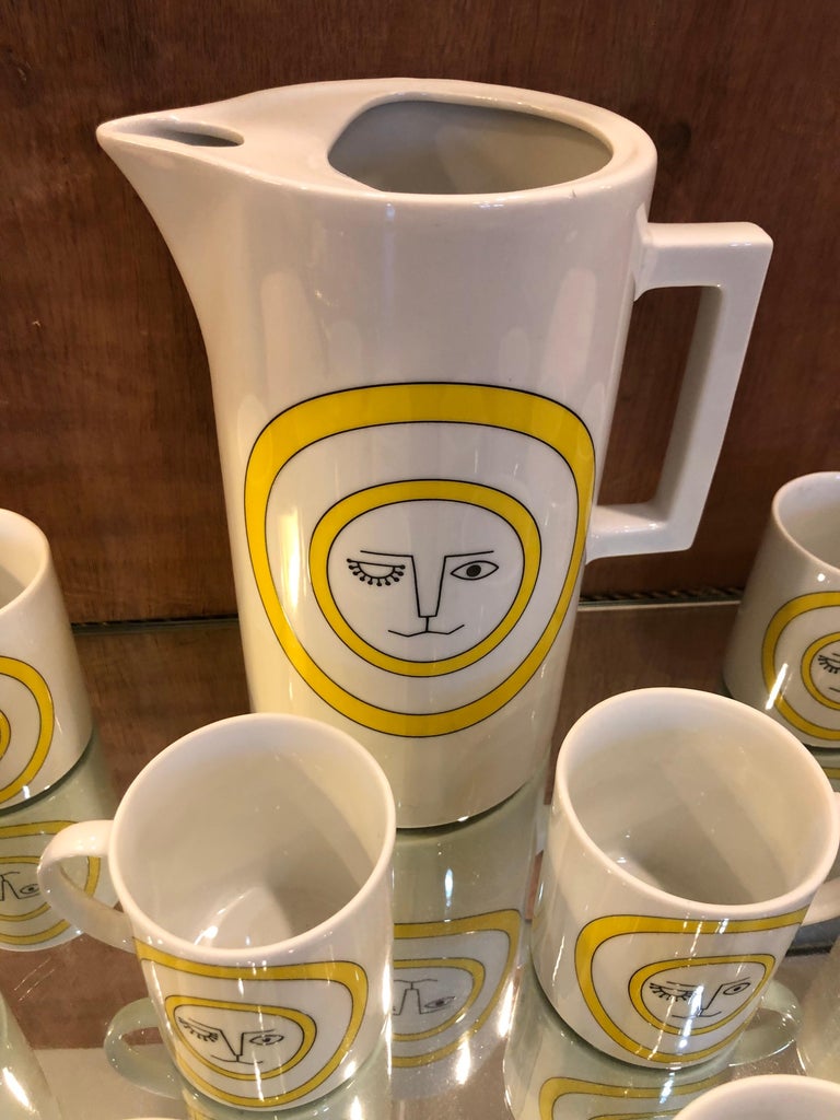 Mid-Century Modern Ceramic Coffee Pot and Mug Set For Sale 10