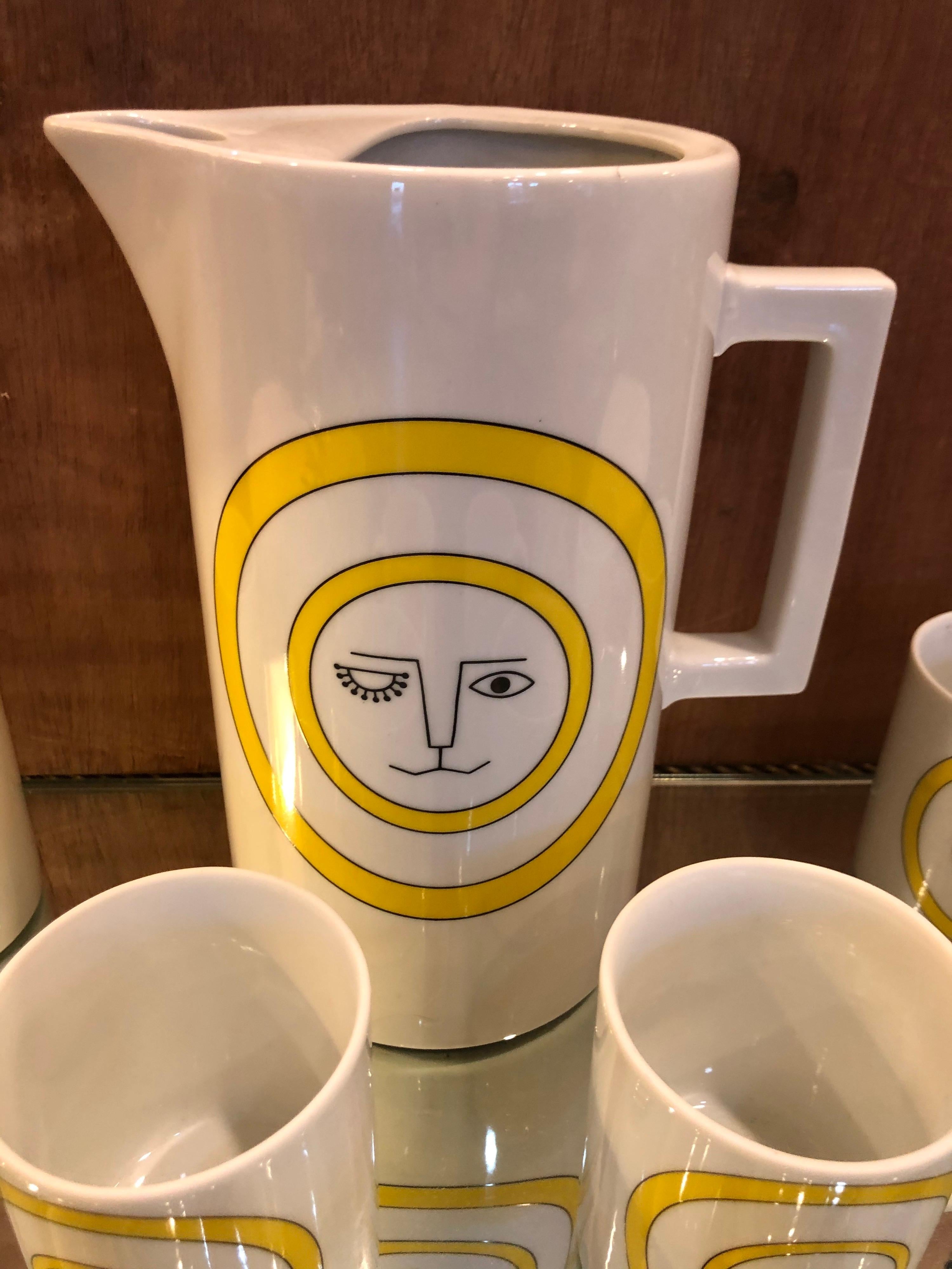 Mid-Century Modern Ceramic Coffee Pot and Mug Set For Sale 1