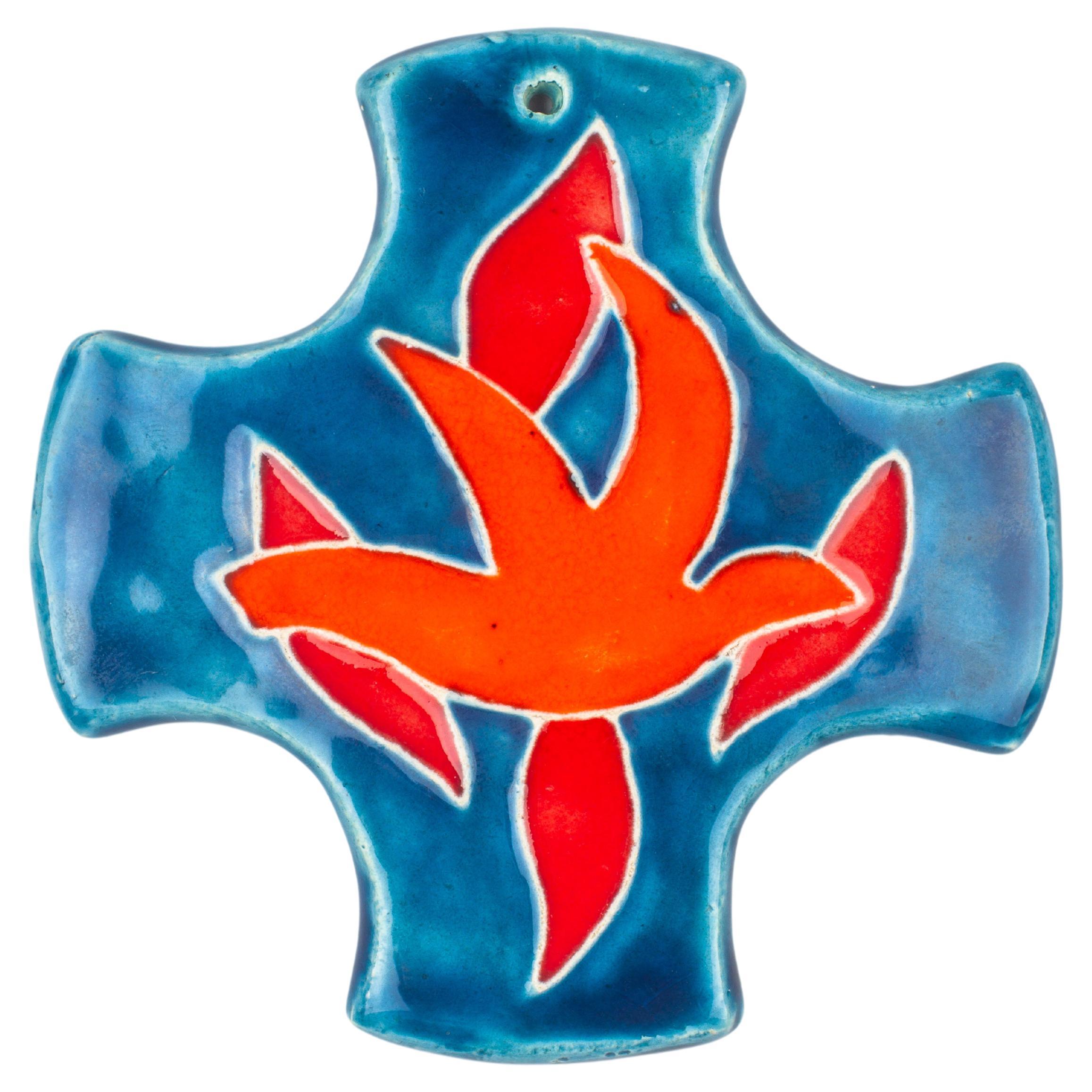 Croix en céramique moderne du milieu du siècle dernier avec motif abstrait