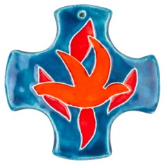Mid-Century Modern Ceramic Cross with Abstract Motif