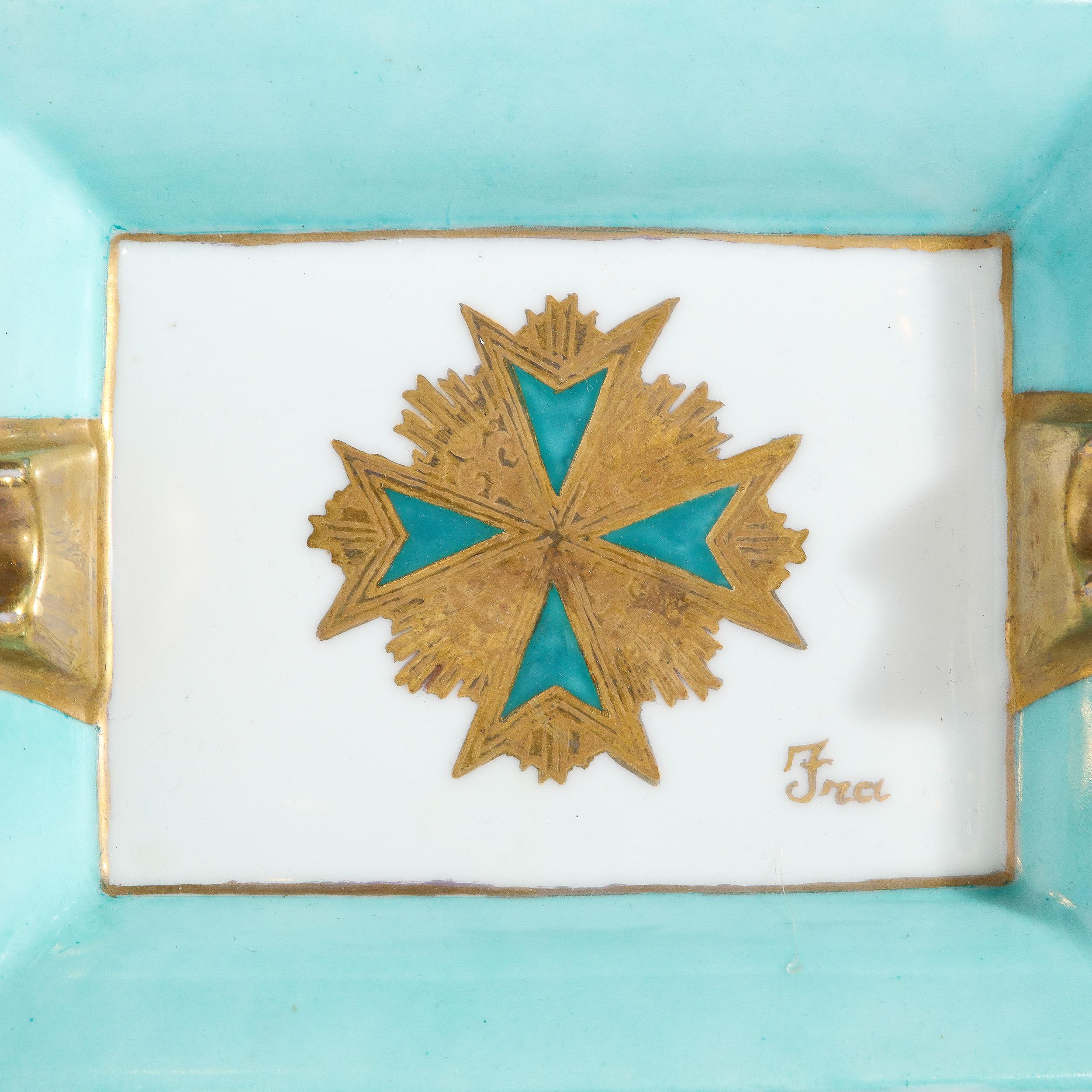 Mid-Century Modern Ceramic Decorative Tray in Pastel Turquoise & Gilt Detailing  For Sale 5