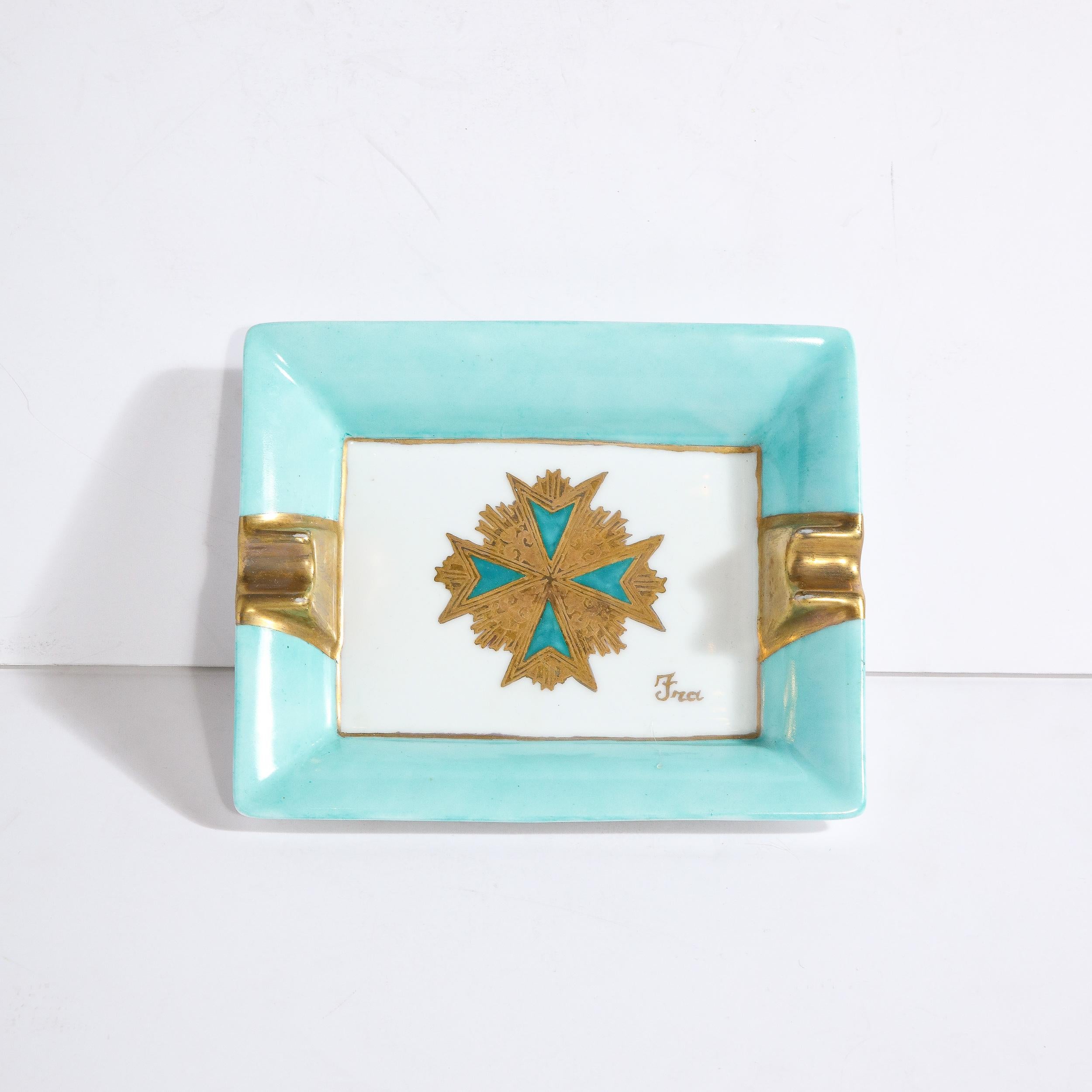 Mid-Century Modern Ceramic Decorative Tray in Pastel Turquoise & Gilt Detailing  For Sale 8