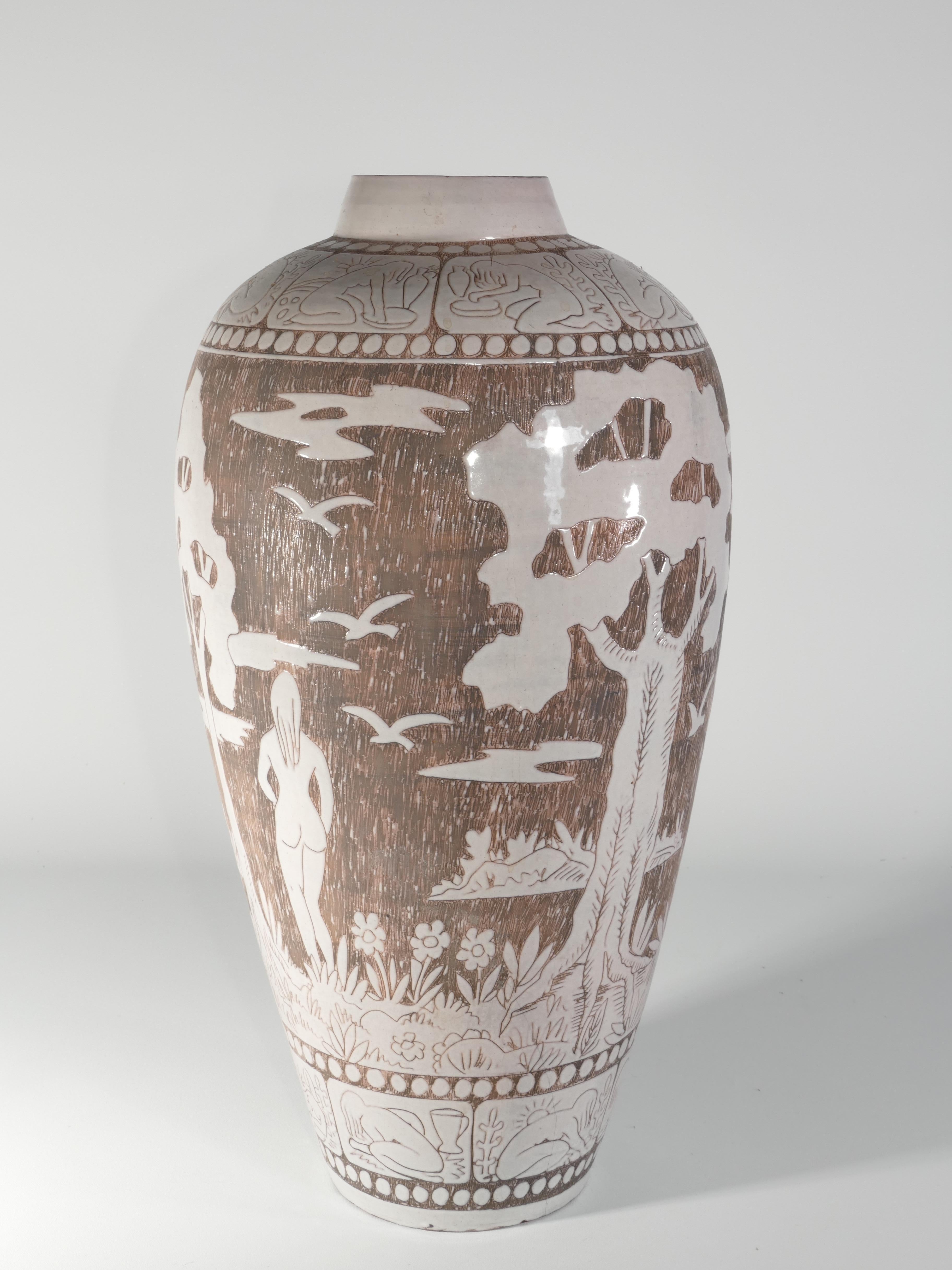 Hand-Crafted Mid-Century Modern Ceramic Floor Vase by Sven Törngren, Törngren's pottery For Sale