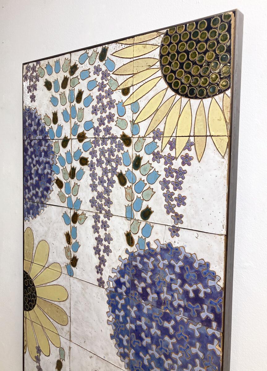 Milieu du XXe siècle Panneau floral en céramique mi-siècle moderne, années 1960 en vente