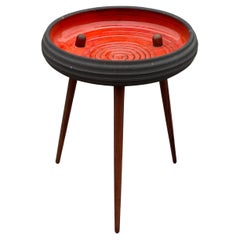 Mid-century modern ceramic flower table with teak legs from the 1960´s