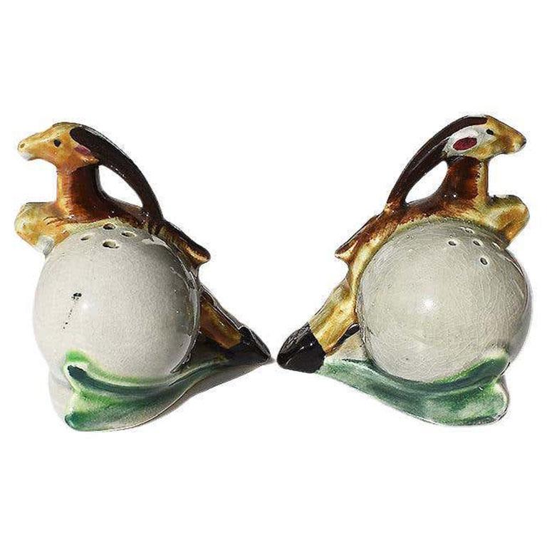 Japanese Mid-Century Modern Ceramic Gazelle Salt and Pepper Shakers, a Pair For Sale