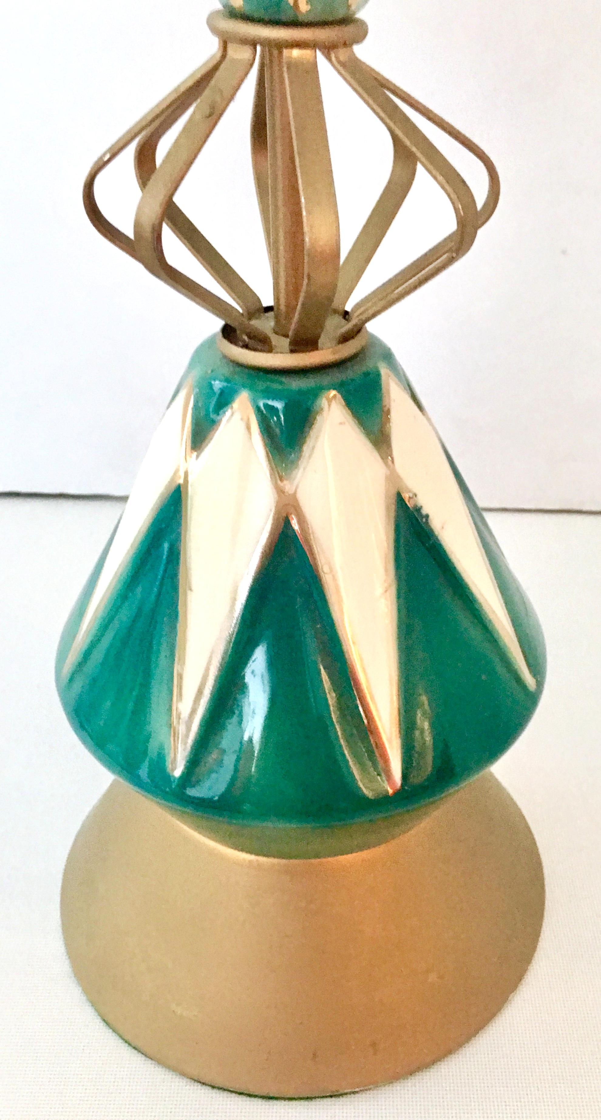 Mid-Century Modern Ceramic Glaze & Brass Sputnik Table Lamp 5