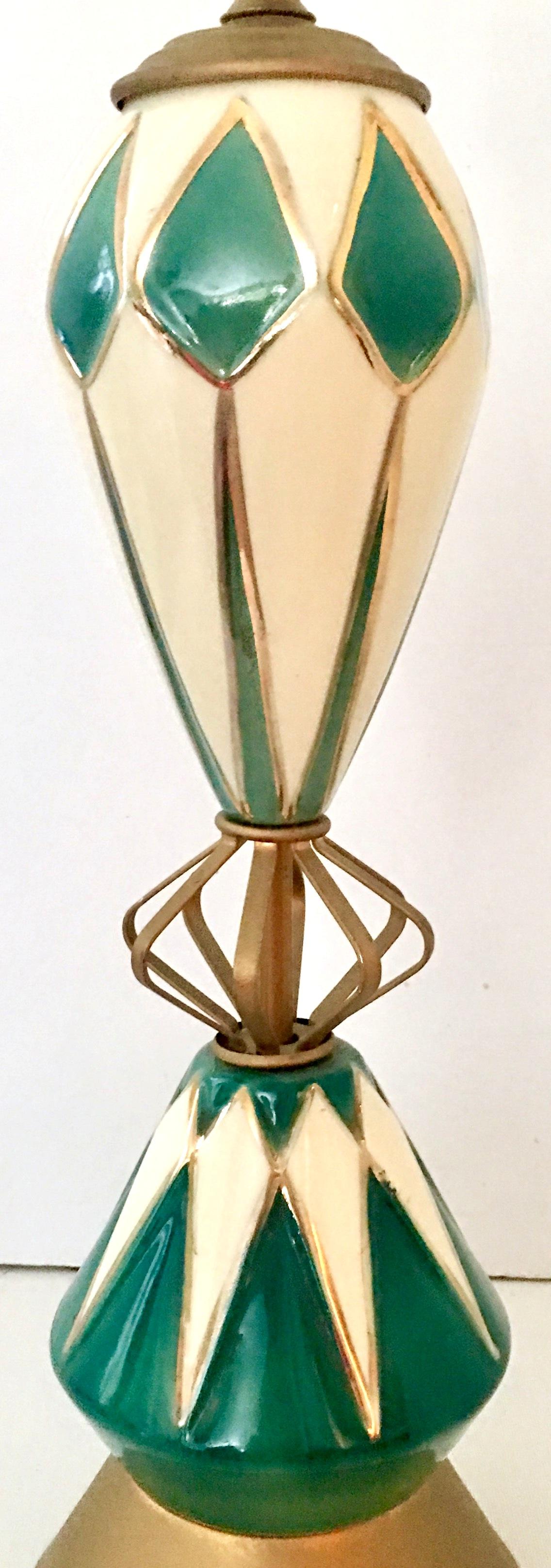Mid-Century Modern Ceramic Glaze & Brass Sputnik Table Lamp 1