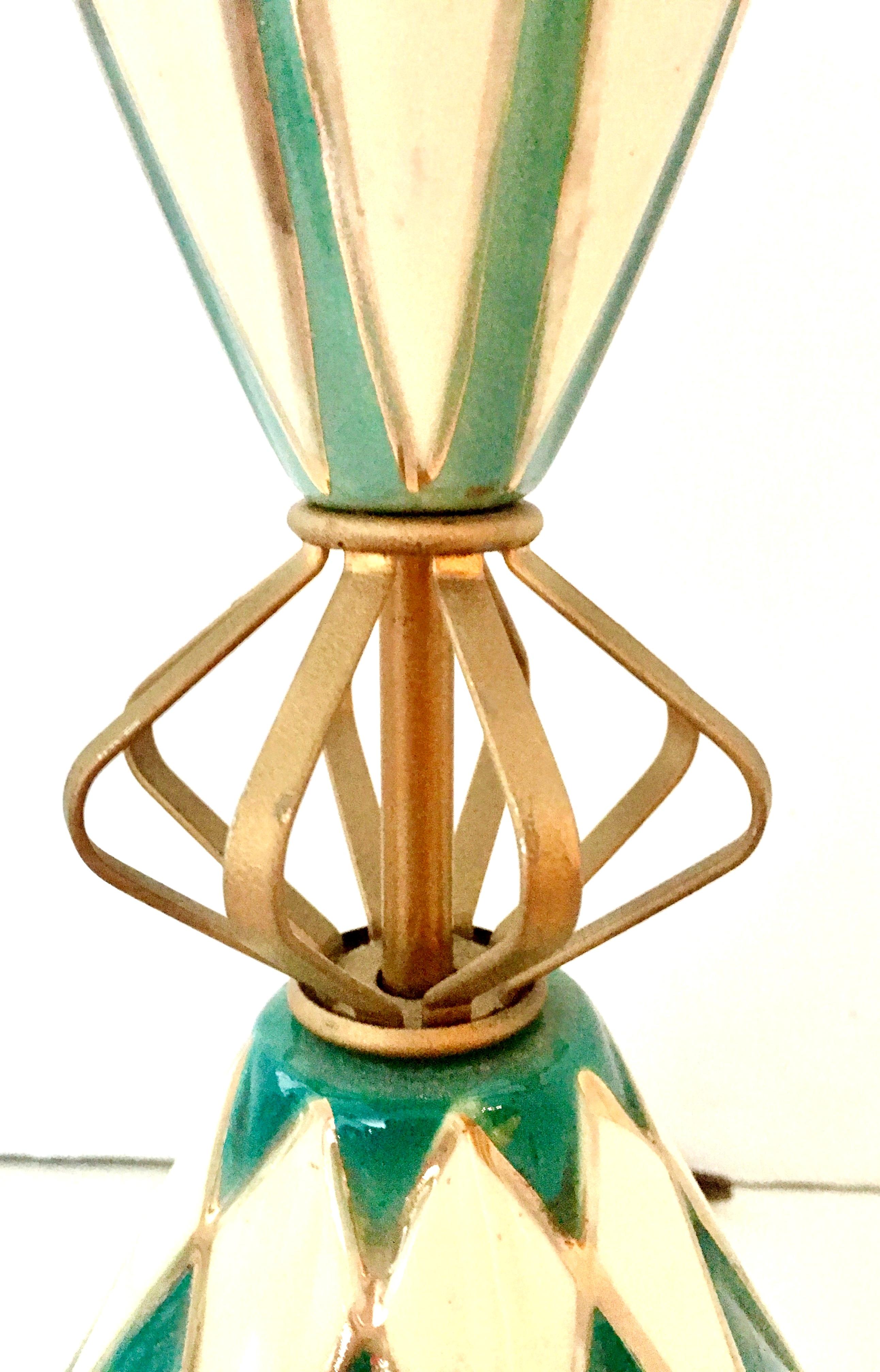 Mid-Century Modern Ceramic Glaze & Brass Sputnik Table Lamp 2