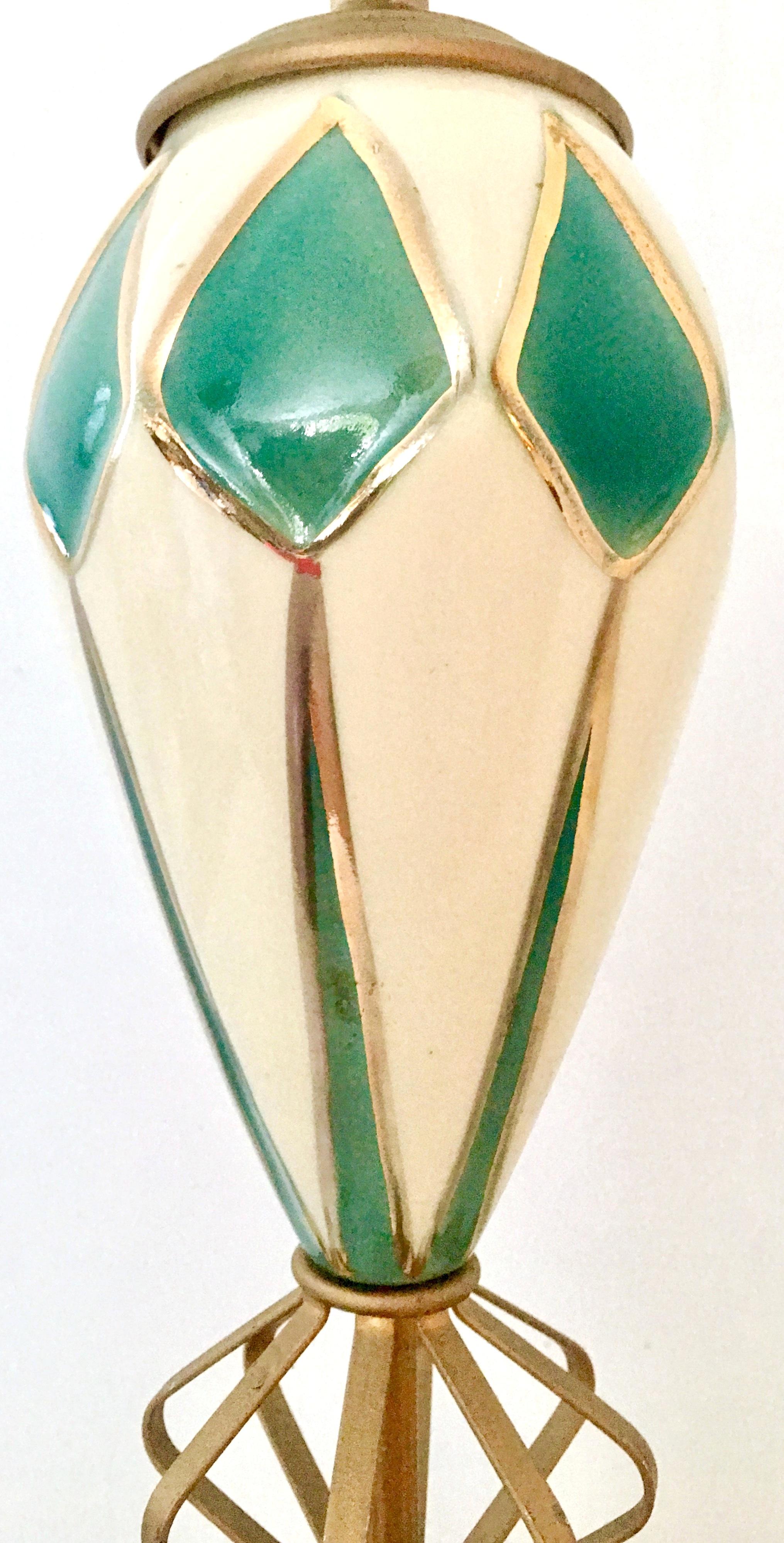 Mid-Century Modern Ceramic Glaze & Brass Sputnik Table Lamp 3