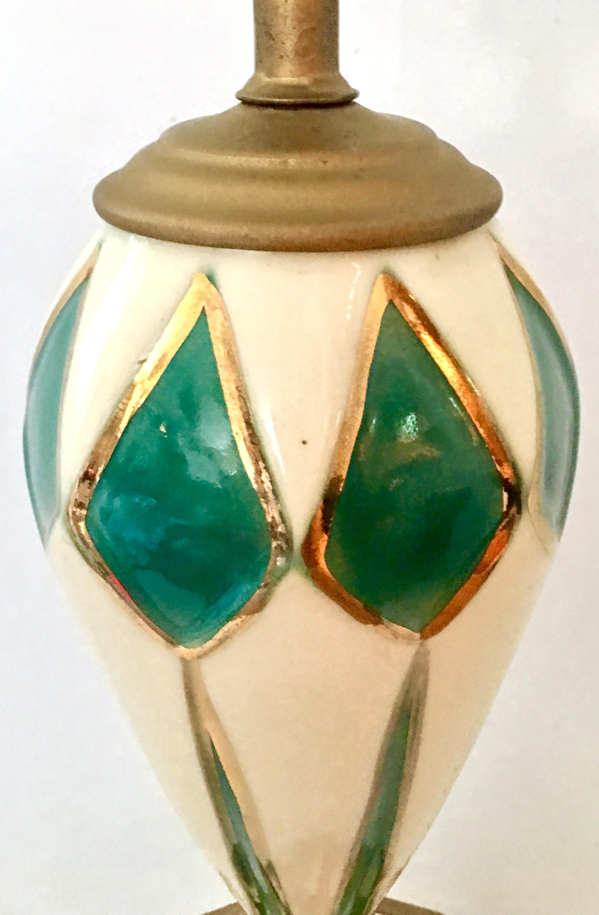 Mid-Century Modern Ceramic Glaze & Brass Sputnik Table Lamp 4