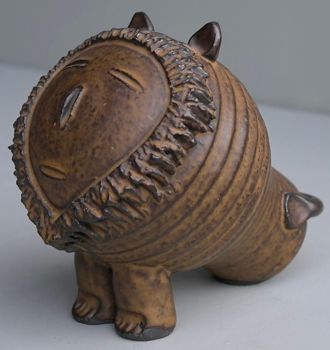 Mid-Century Modern ceramic glazed lion sculpture attributed to Lisa Larson.
