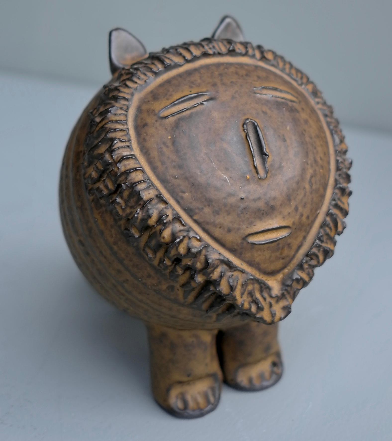 Mid-Century Modern Ceramic Glazed Lion Sculpture Attributed to Lisa Larson 1