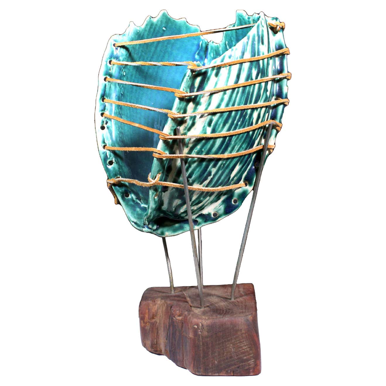 Mid-Century Modern Ceramic Green Biomorphic Shell Design on Metal and ...