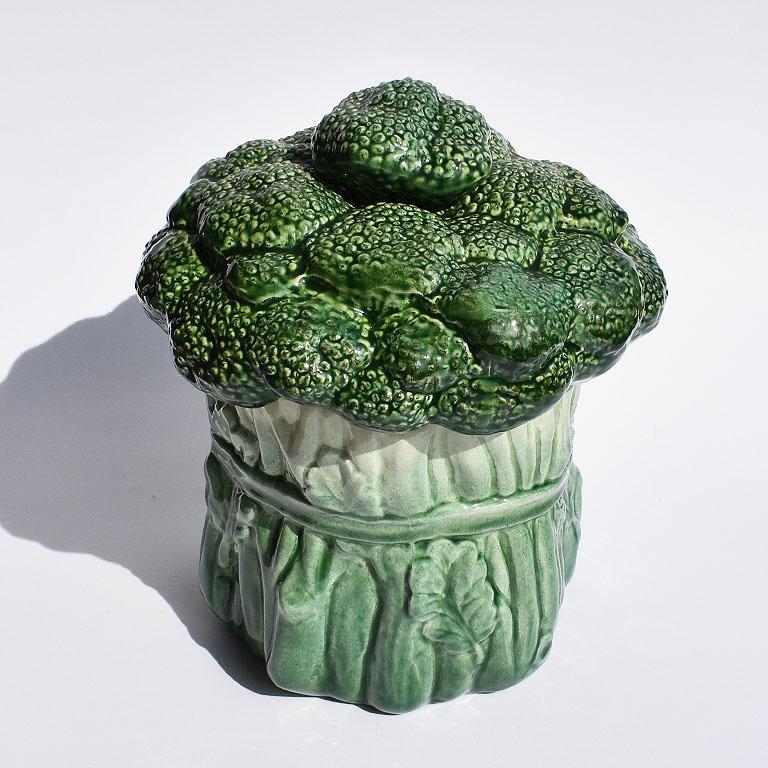 A deceiving way to keep little hands away from the sweets. This lovely vegetable shaped ceramic cookie jar is in the shape of broccoli stems. (Or asparagus. Don’t judge. We don’t eat much of the greens.) The top is in a deep green hue, with