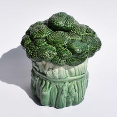 Mid-Century Modern Ceramic Green Vegetable Broccoli Tole Cookie Jar