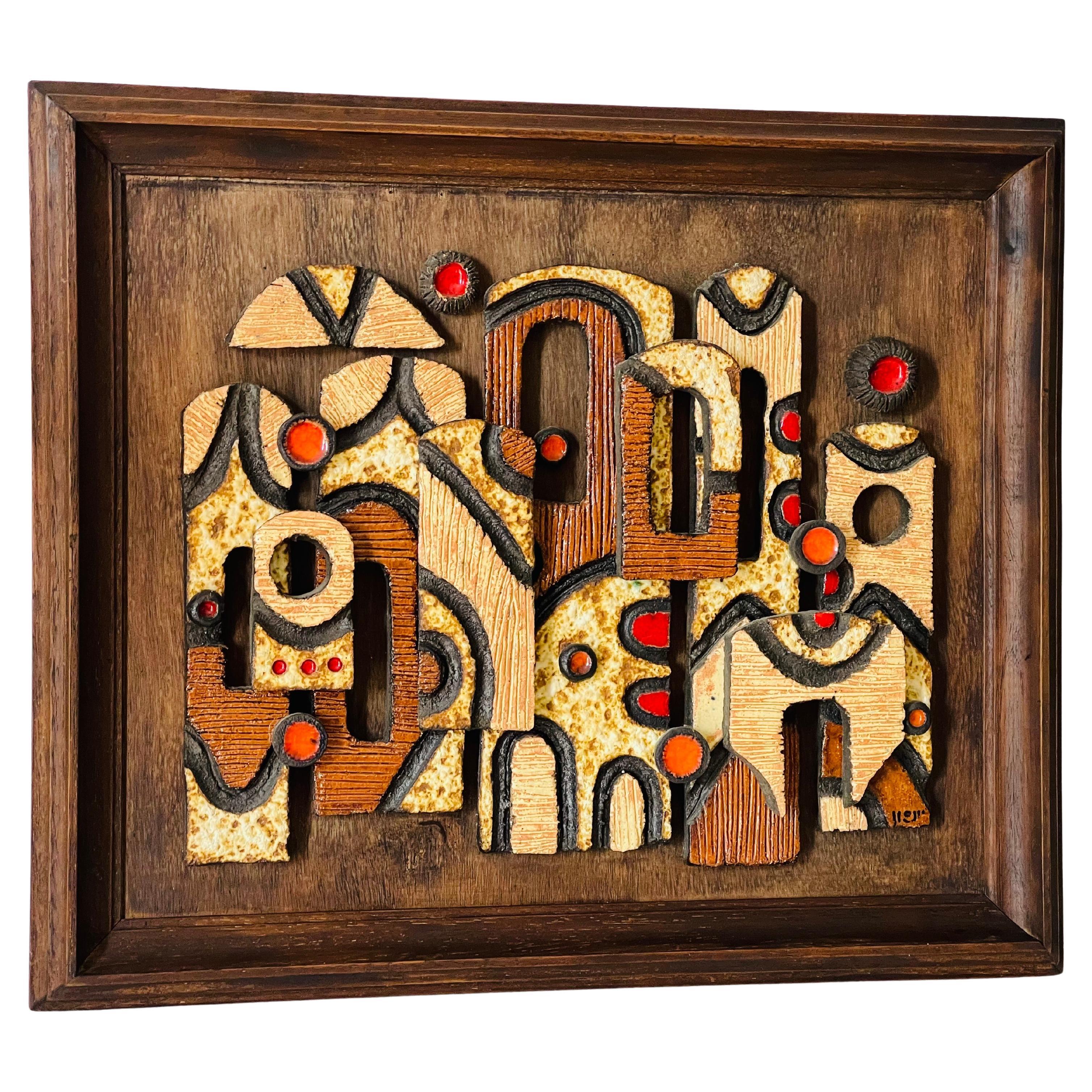 Mid Century Modern Keramische Installation Signiert Gerahmt