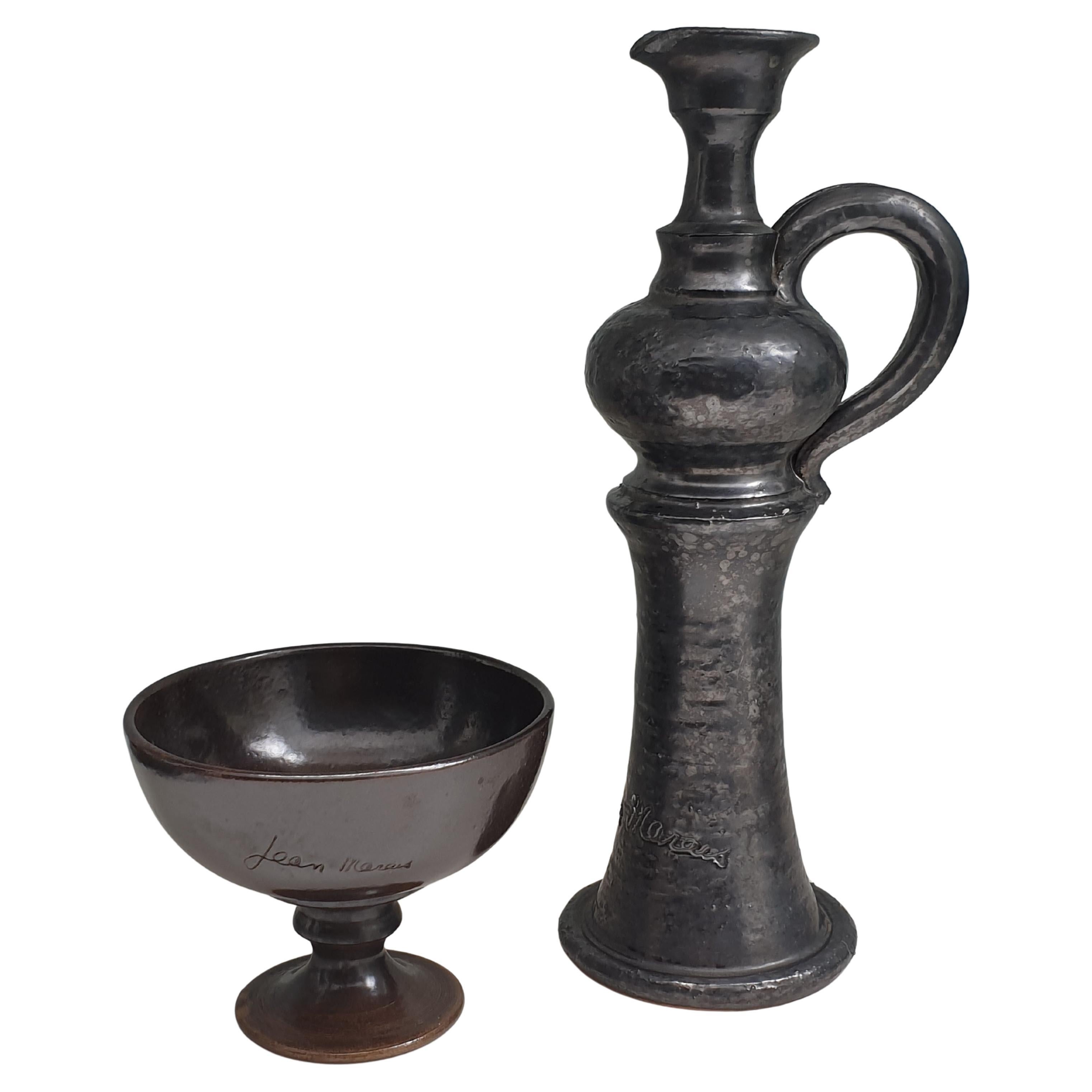 Brocca e ciotola in ceramica della metà del secolo scorso di Jean Marais