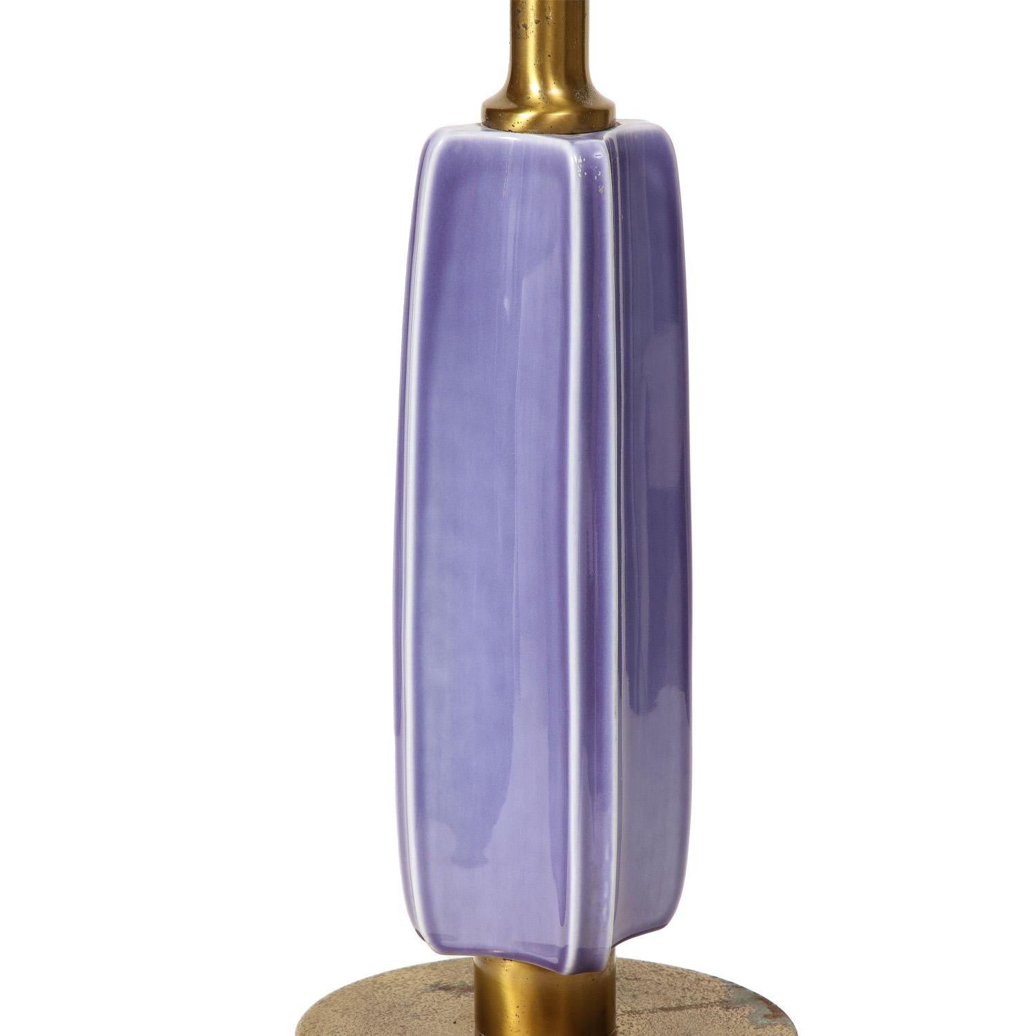 Mid-Century Modern Ceramic Lamp with Footed Brass Base, 1960s In Fair Condition In New York, NY