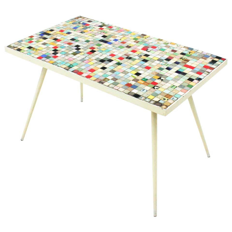 Tile Table Modern Mid-Century Modern Ceramic Mosaic Tile Top Table with White Painted ...