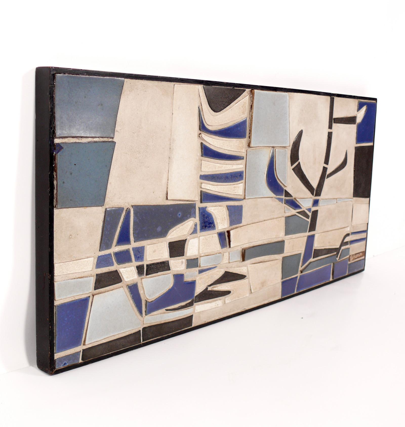 American Mid-Century Modern Ceramic Plaque by Harris and Ros Barron Boston Artists For Sale