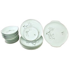 Mid-Century Modern Ceramic & Platinum Dinnerware, "Ballerina Mist" S/23