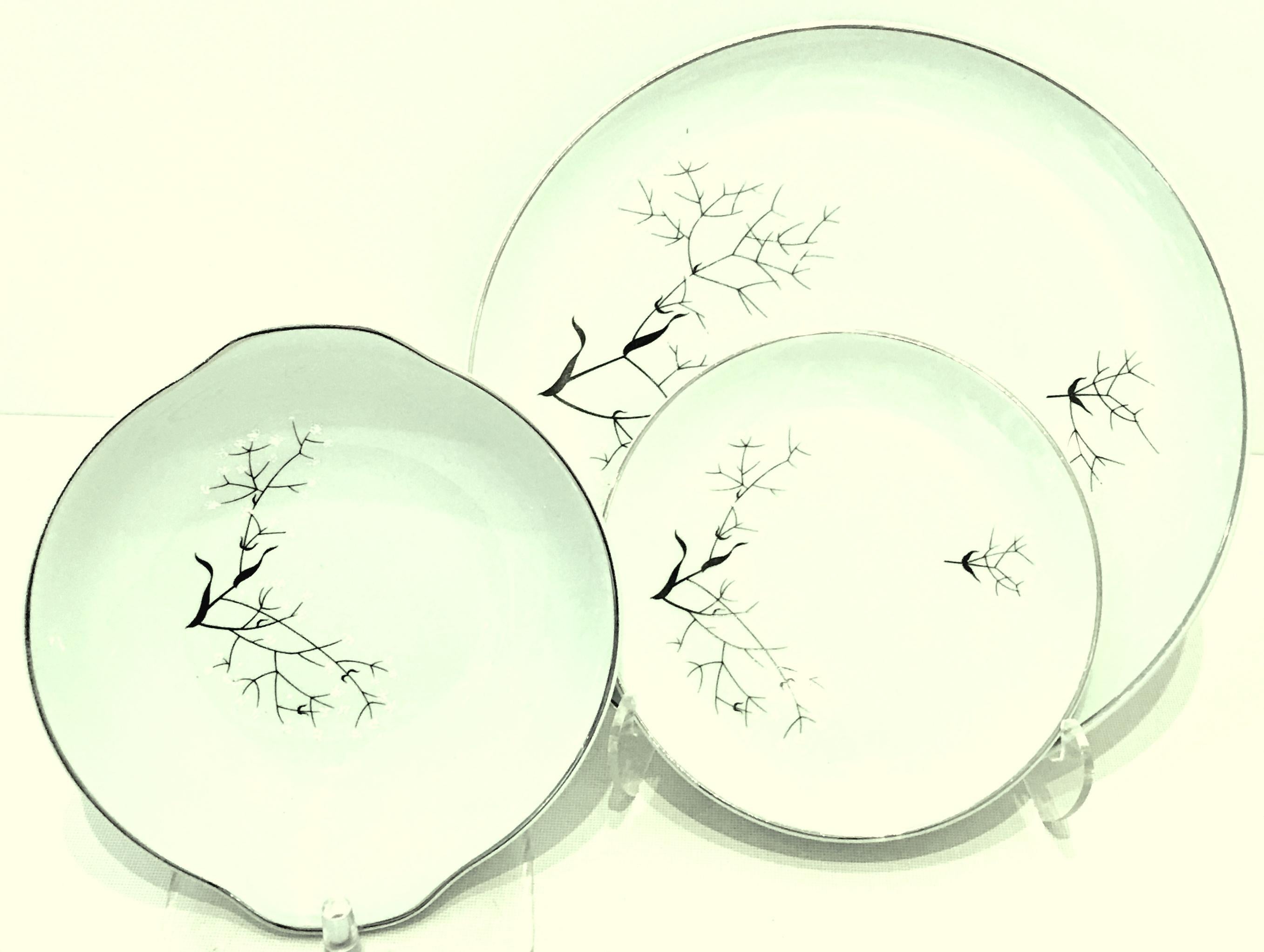 1940'S Quintessential Mid-Century Modern Ceramic & Platinum hand painted dinnerware, 