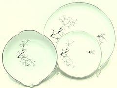 Mid-Century Modern Ceramic & Platinum Dinnerware, "Ballerina Mist" Set of 23