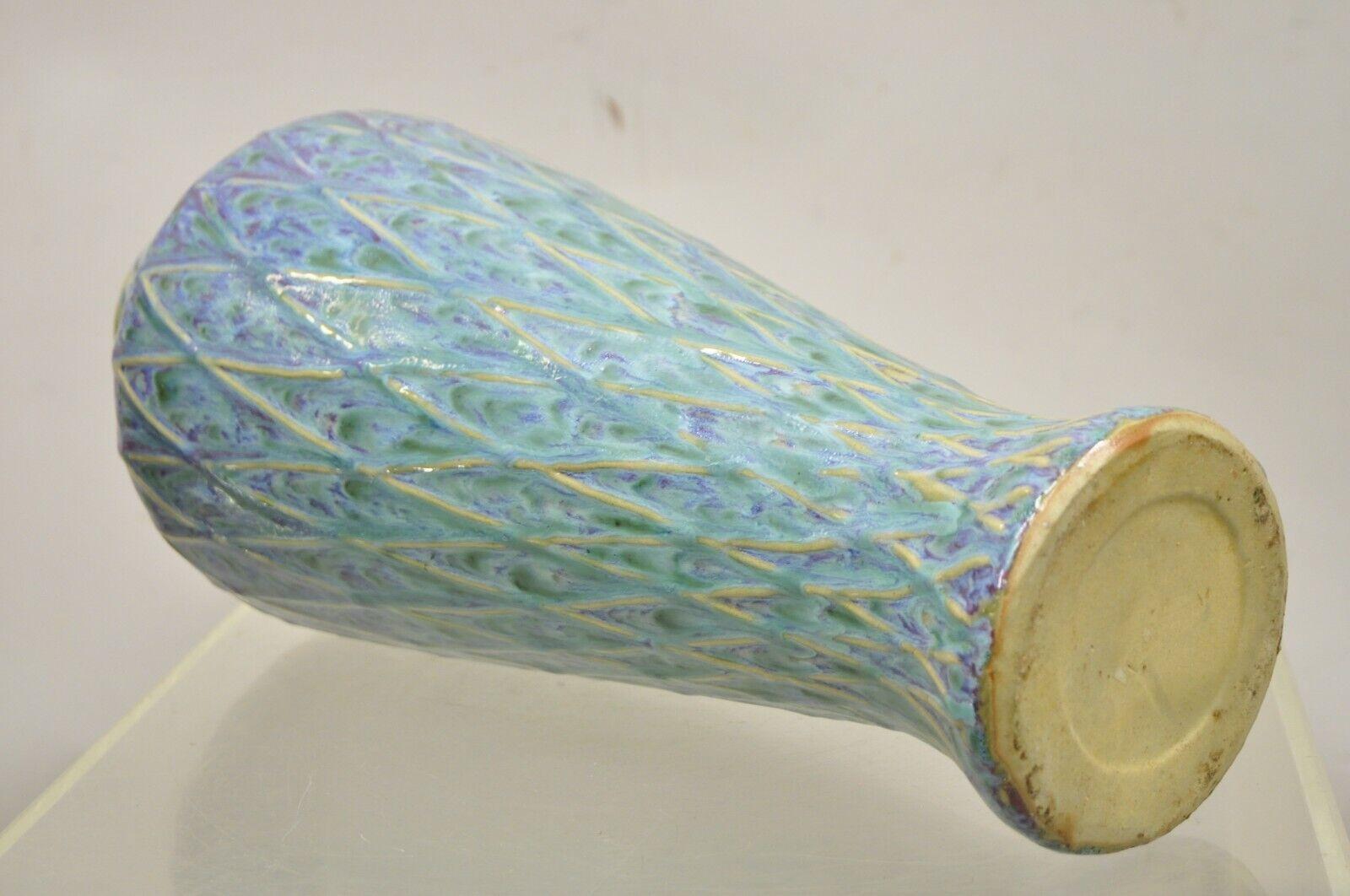 Mid Century Modern Ceramic Pottery Glazed Feather Pulled 20