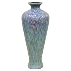 Mid Century Modern Ceramic Pottery Glazed Feather Pulled 20" Purple Blue Vase