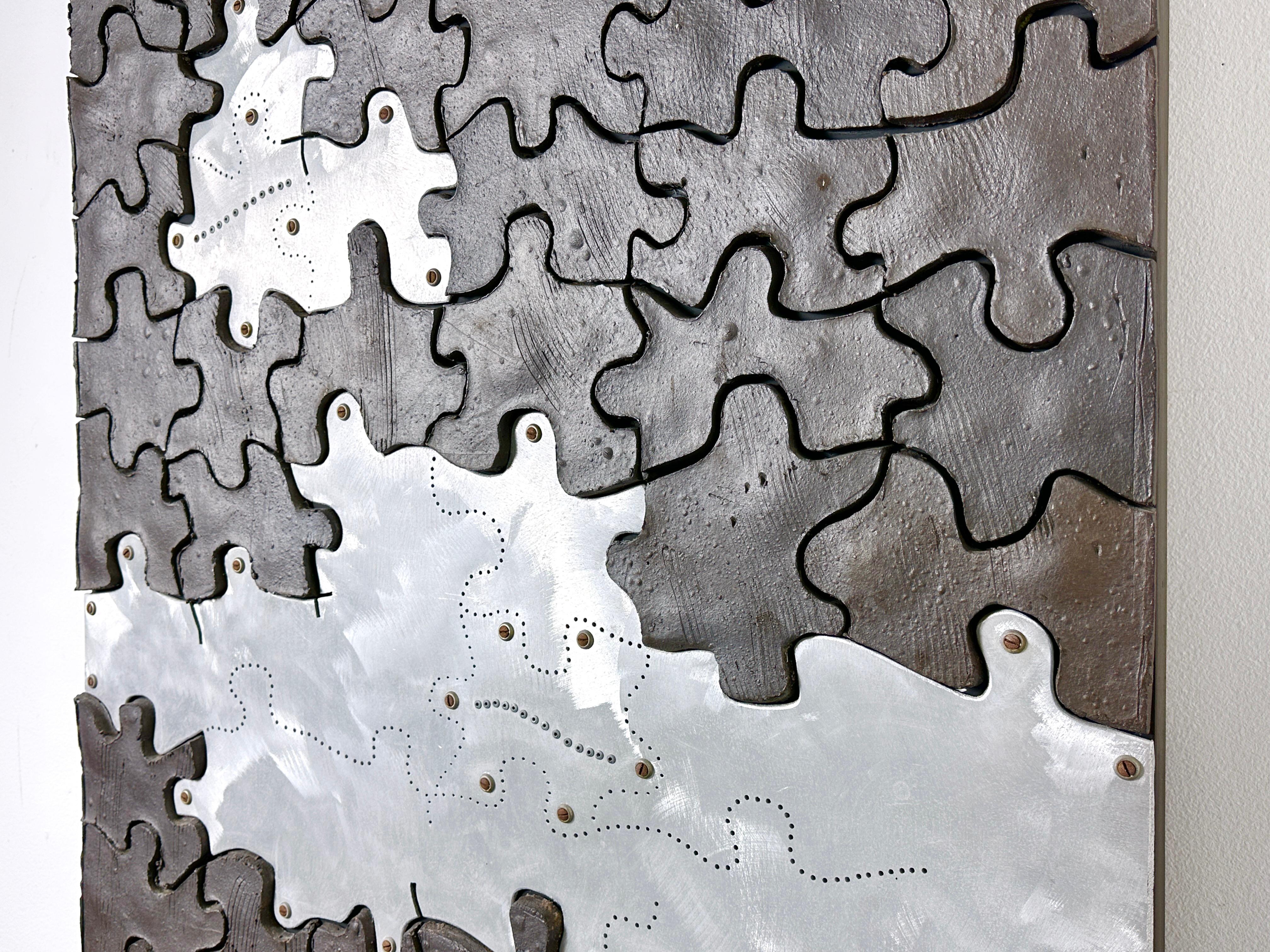 Mid Century Modern Ceramic Puzzle Mosaic Wall Sculpture by John Stephenson 1975 In Good Condition For Sale In Troy, MI