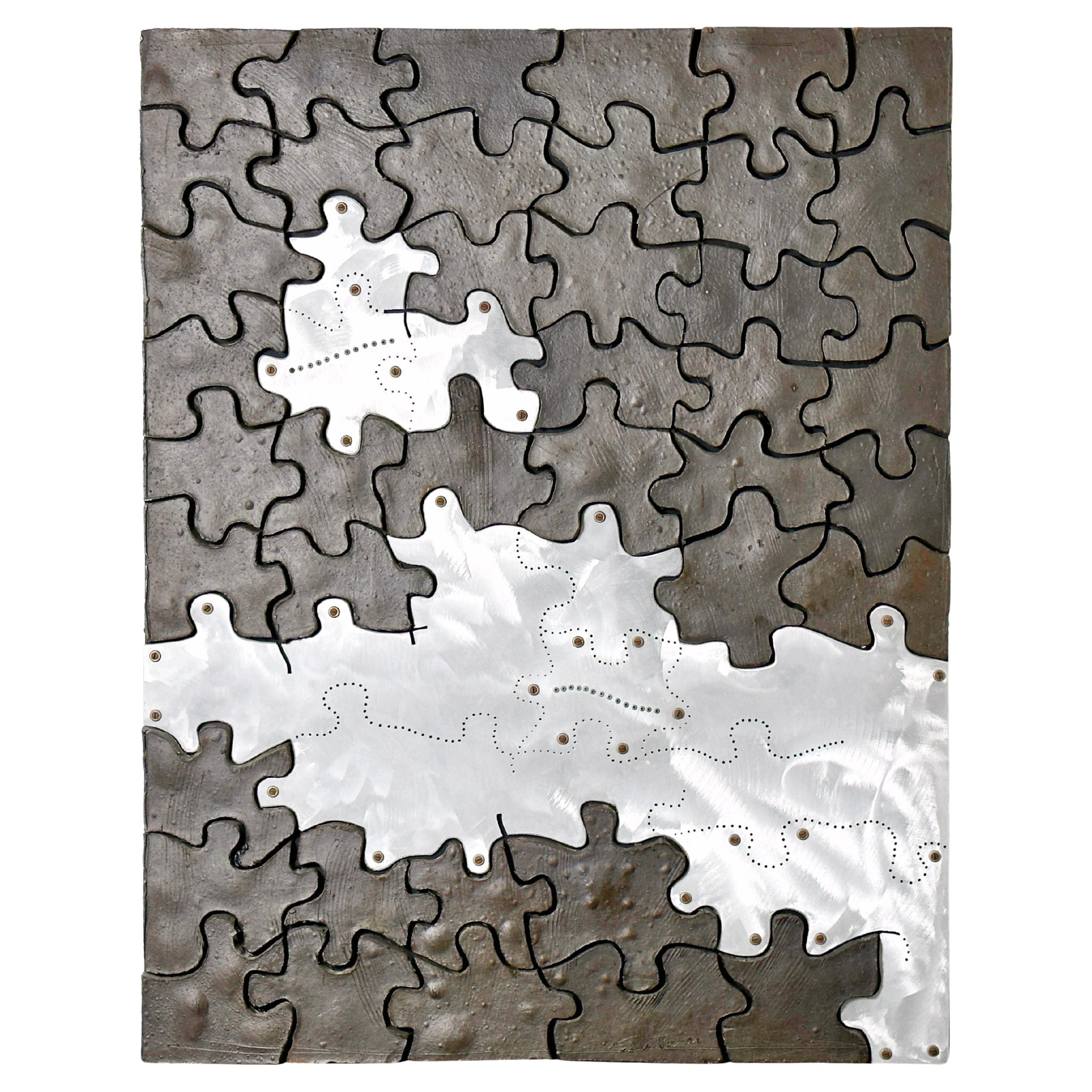 Mid Century Modern Ceramic Puzzle Mosaic Wall Sculpture by John Stephenson 1975