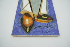 Mid-Century Modern Ceramic Relief Tile Plaque "Sailing" by Helmut Schaffenacker