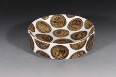 Mid-Century Modern Ceramic Ring Tray with Gold Coins, Fornasetti Style