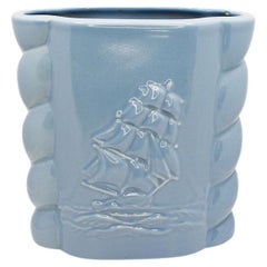 Mid-Century Modern Ceramic Ship Vase or Planter in Baby Blue, USA