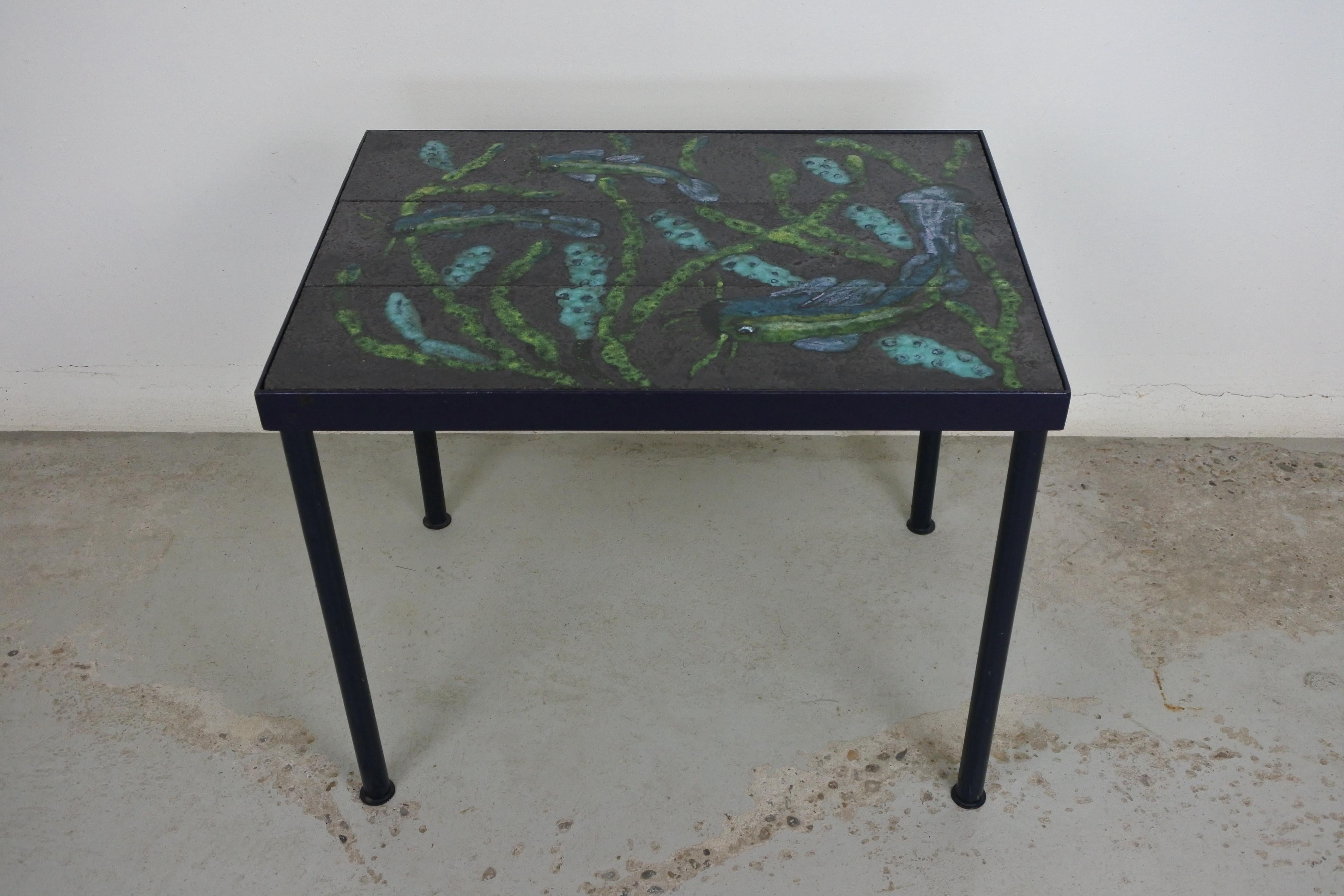 Mid-Century Modern Ceramic Side Table Attr. to Jacques Adnet, France, 1950s 1