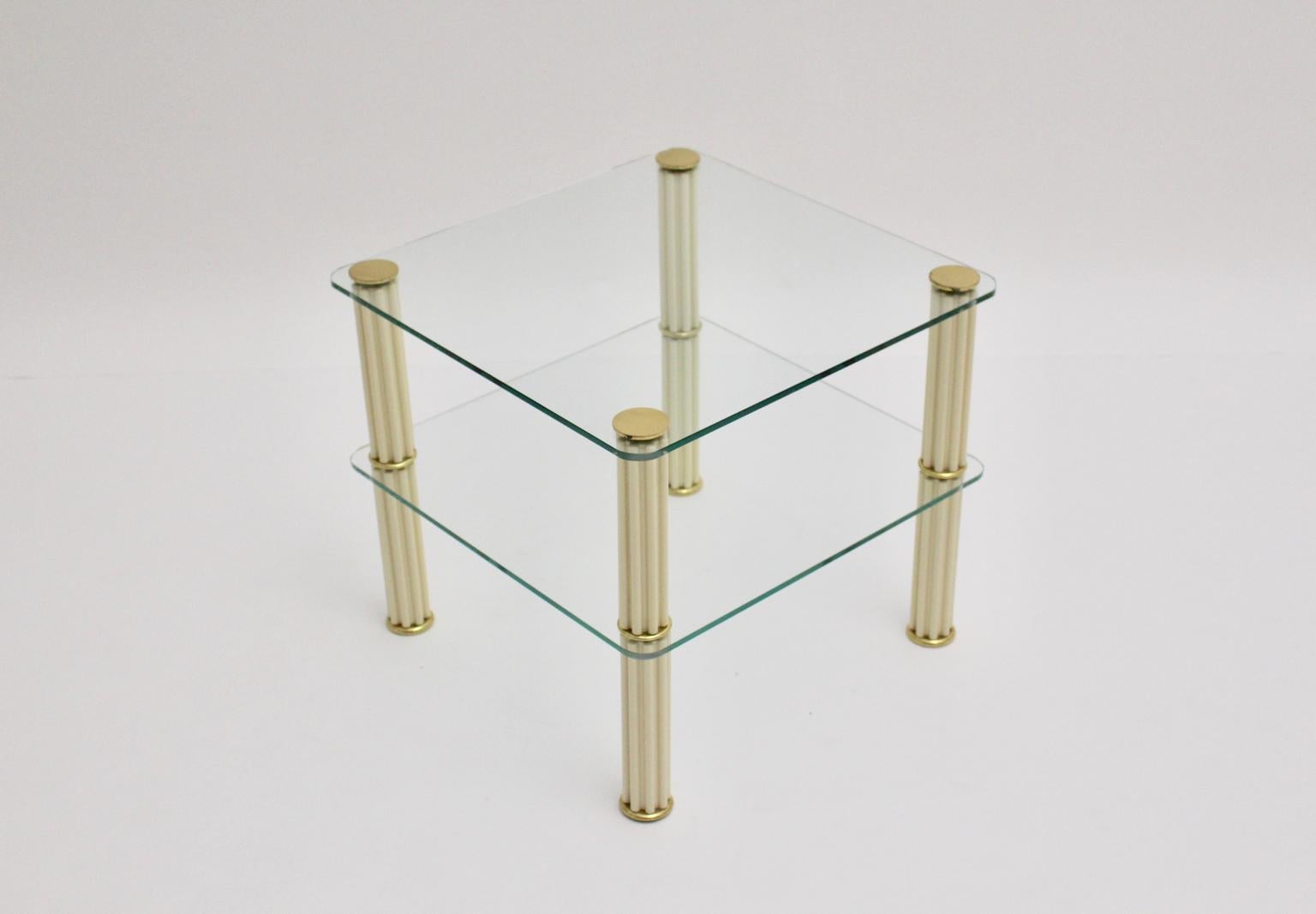 Brass Mid-Century Modern Vintage Ceramic Side Table by Paf Milano, Italy, 1970s For Sale