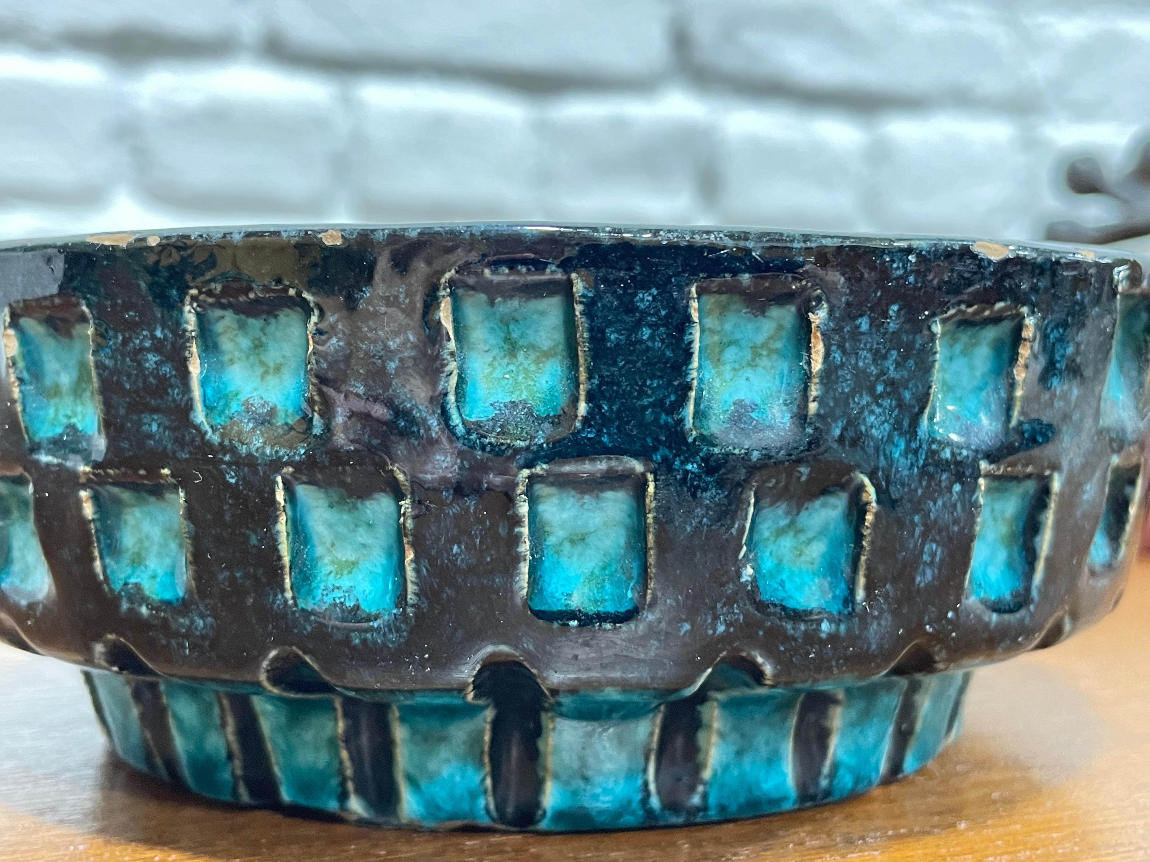 Mid Century Modern CERAMIC Signed TURQUOISE ASHTRAY Bowl by Bitossi, c. 1960's im Angebot 1