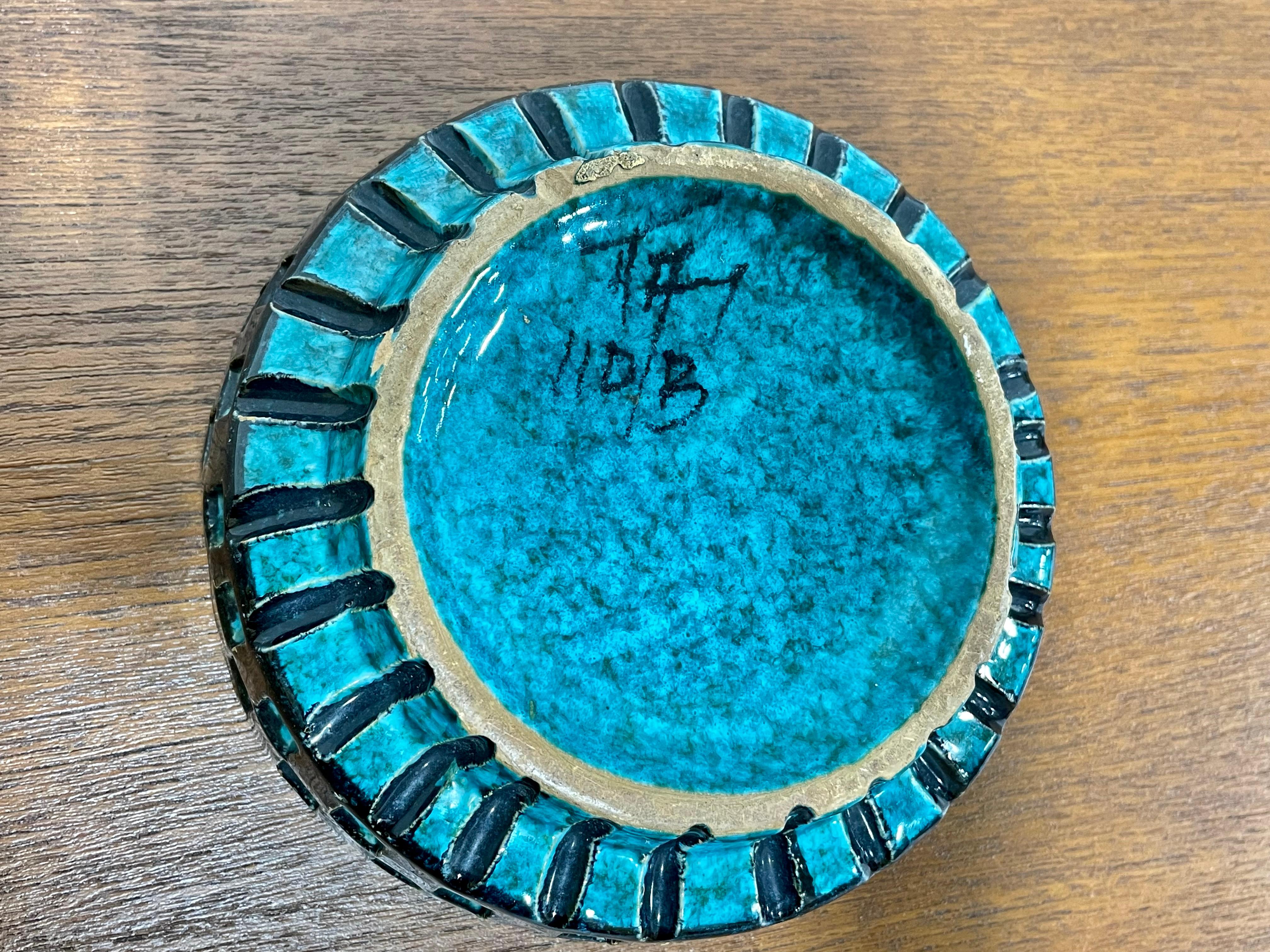 Mid Century Modern CERAMIC Signed TURQUOISE ASHTRAY Bowl by Bitossi, c. 1960's im Angebot 2