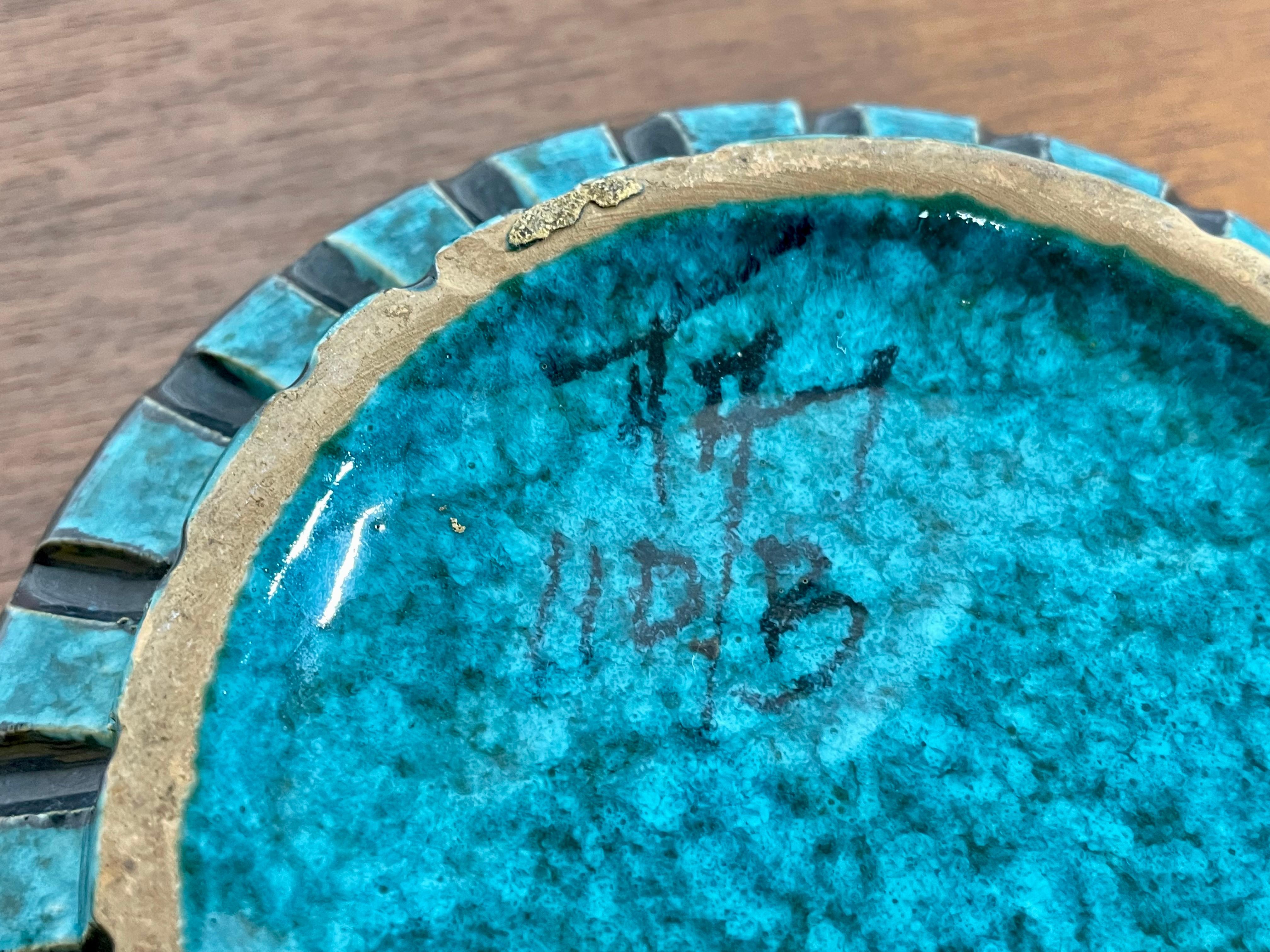 Mid Century Modern CERAMIC Signed TURQUOISE ASHTRAY Bowl by Bitossi, c. 1960's im Angebot 3