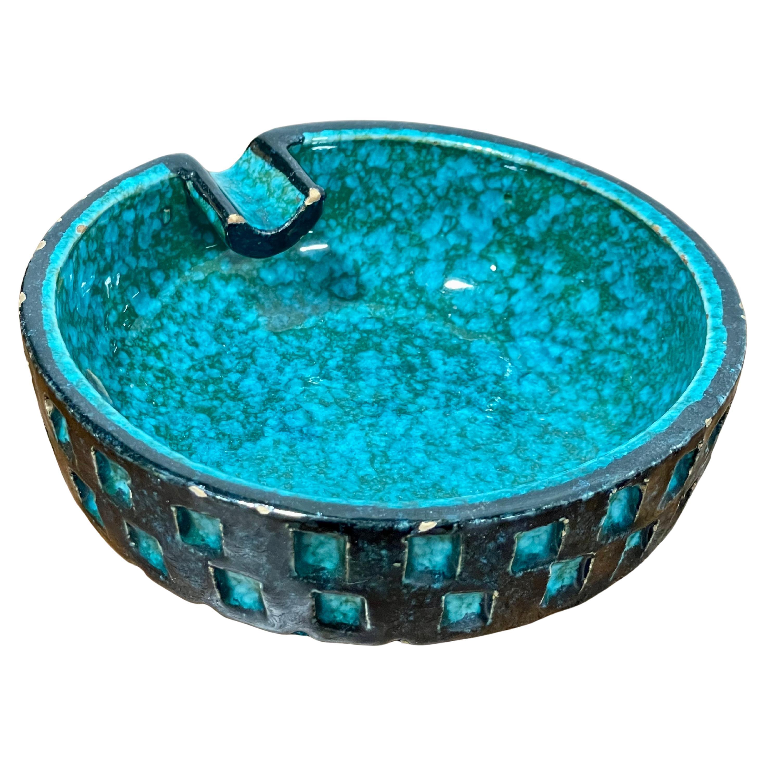 Mid Century Modern CERAMIC Signed TURQUOISE ASHTRAY Bowl by Bitossi, c. 1960
s