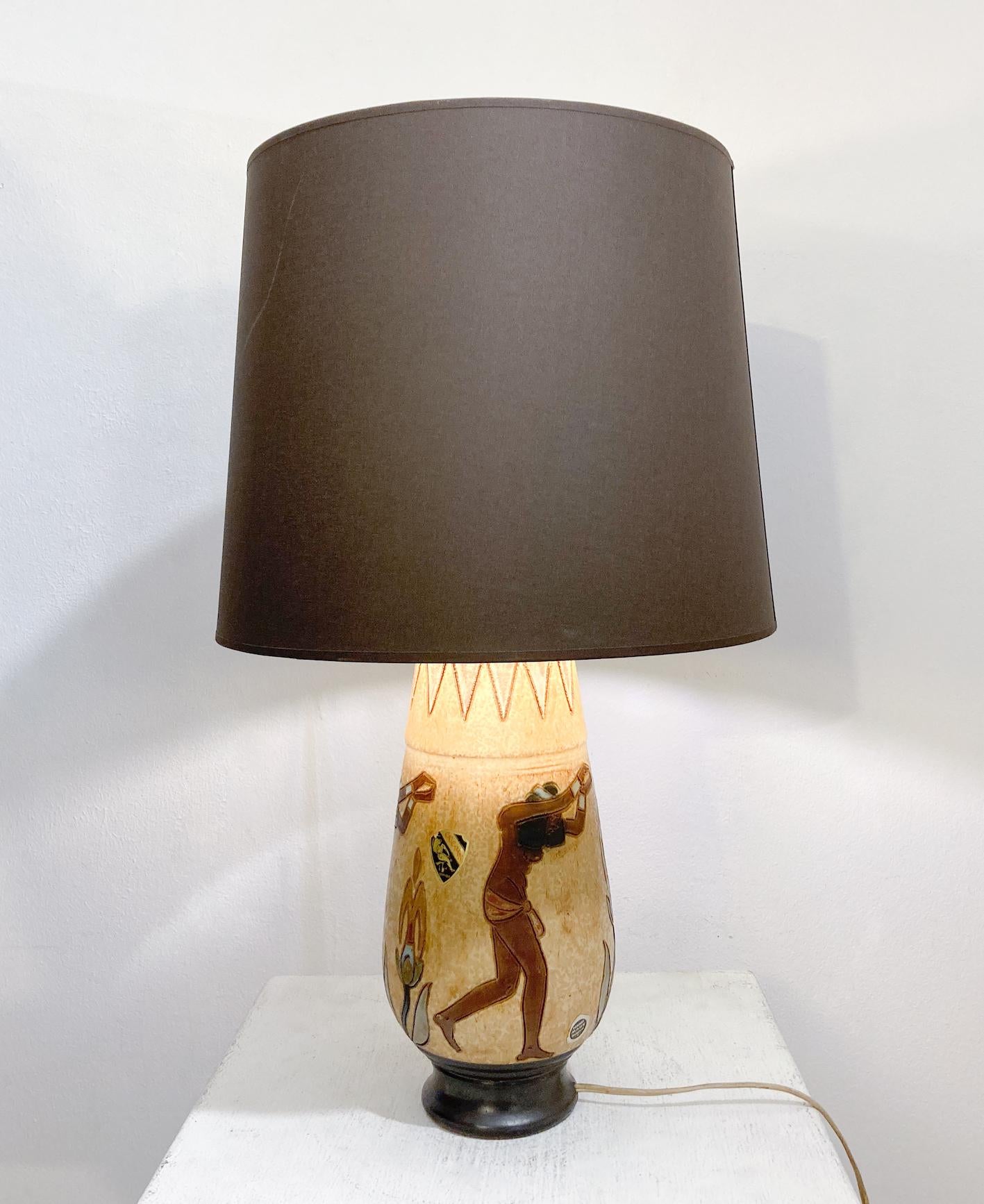 Moderne Keramiktischlampe aus der Jahrhundertmitte von Roger Guérin, Belgien im Zustand „Gut“ im Angebot in Brussels, BE