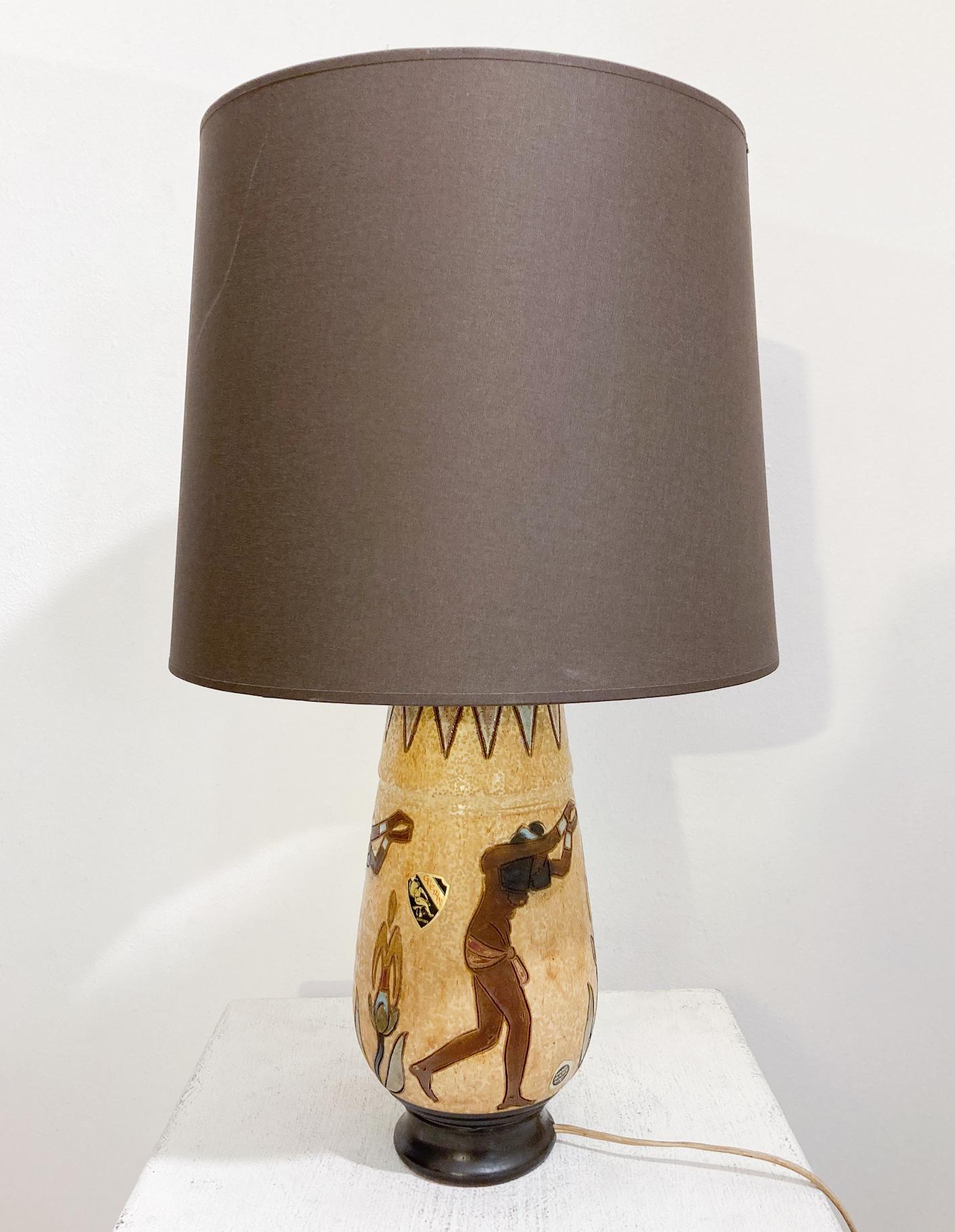 Moderne Keramiktischlampe aus der Jahrhundertmitte von Roger Guérin, Belgien (20. Jahrhundert) im Angebot